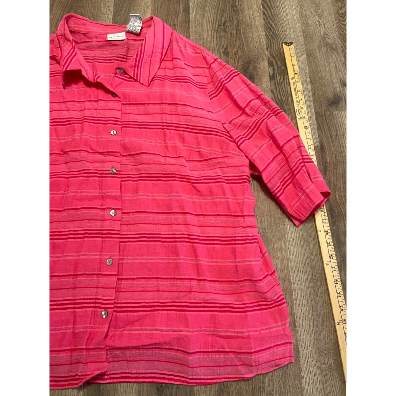 Vintage White Stag Shirt Plus Size 28W Pink Button Up 3/4 Sleeve Collared Casual Womens Size 4XL / US 24-26 - 4 Thumbnail