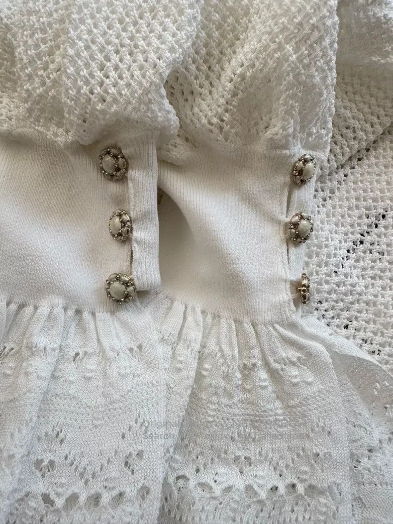 Chanel Chanel White ruffle collar double C jacquard hollow knitte Size XXS / US 00 / IT 34 - 5 Thumbnail