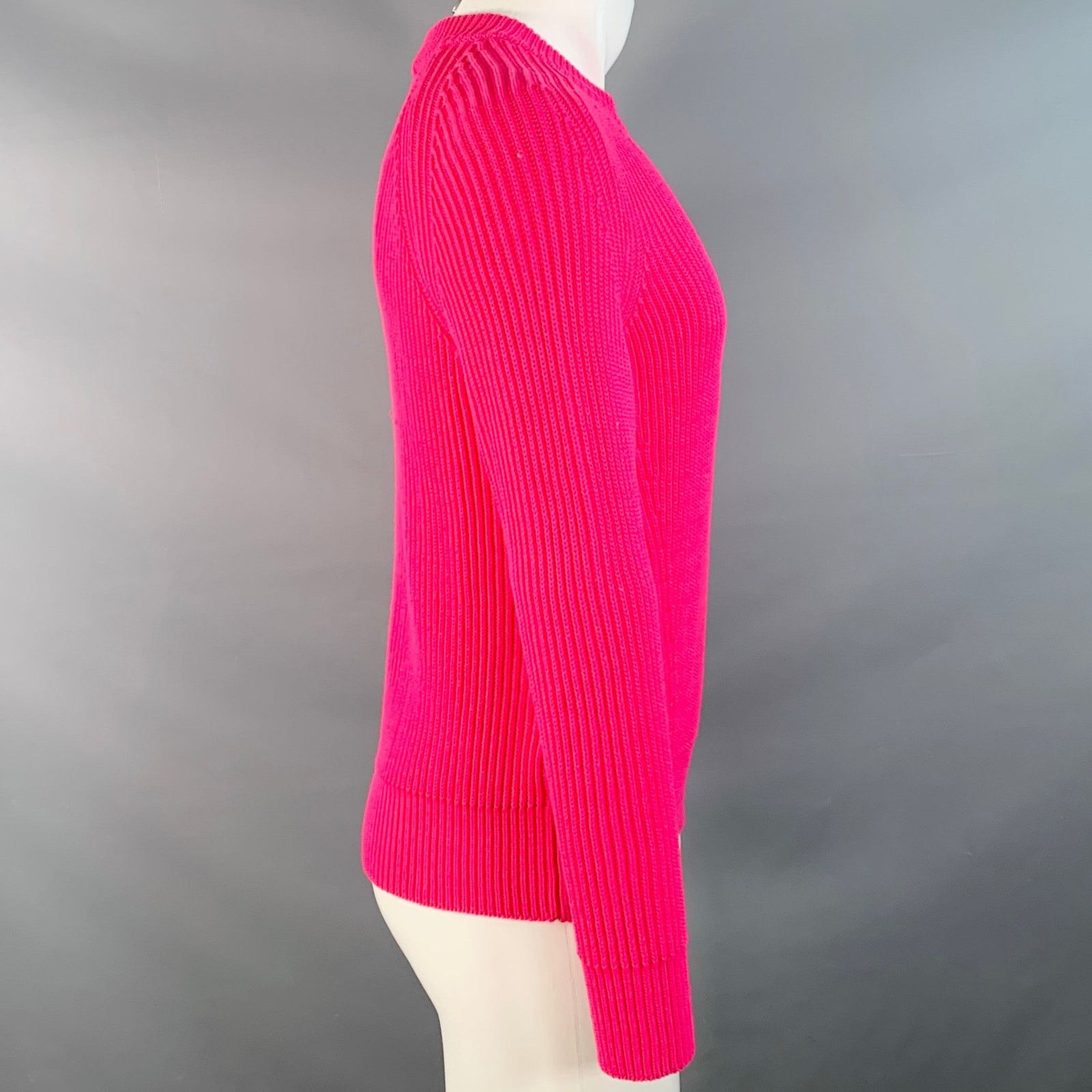 AMI Size S Fuchsia Pink Rib Knit Cotton Blend Crew Neck Sweater Size US S / EU 44-46 / 1 - 2 Thumbnail