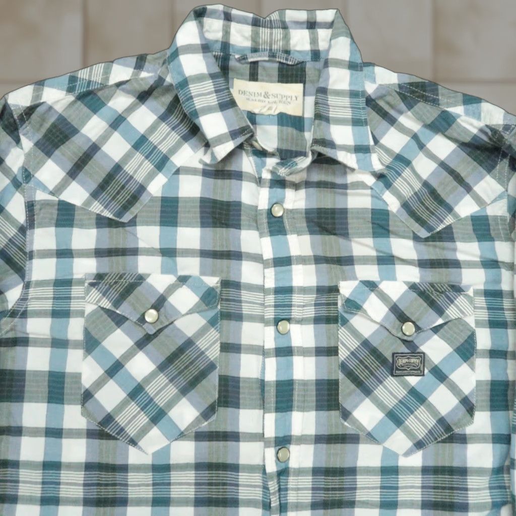 Ralph Lauren Denim & Supply Ralph Lauren Shirt Men Medium Blue Gray Plaid Pearl Snap Western Size US M / EU 48-50 / 2 - 1 Thumbnail