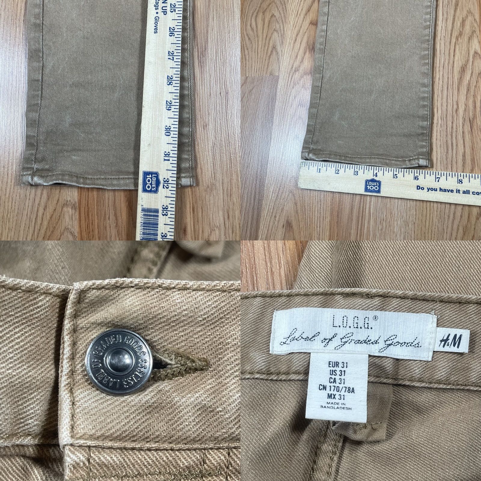 H&M H&M Denim Jeans Mens 31Wx32L Beige Slim Fit LOGG Stretch Cotton Spandex Blend Jeans Men Size US 31 - 8 Thumbnail