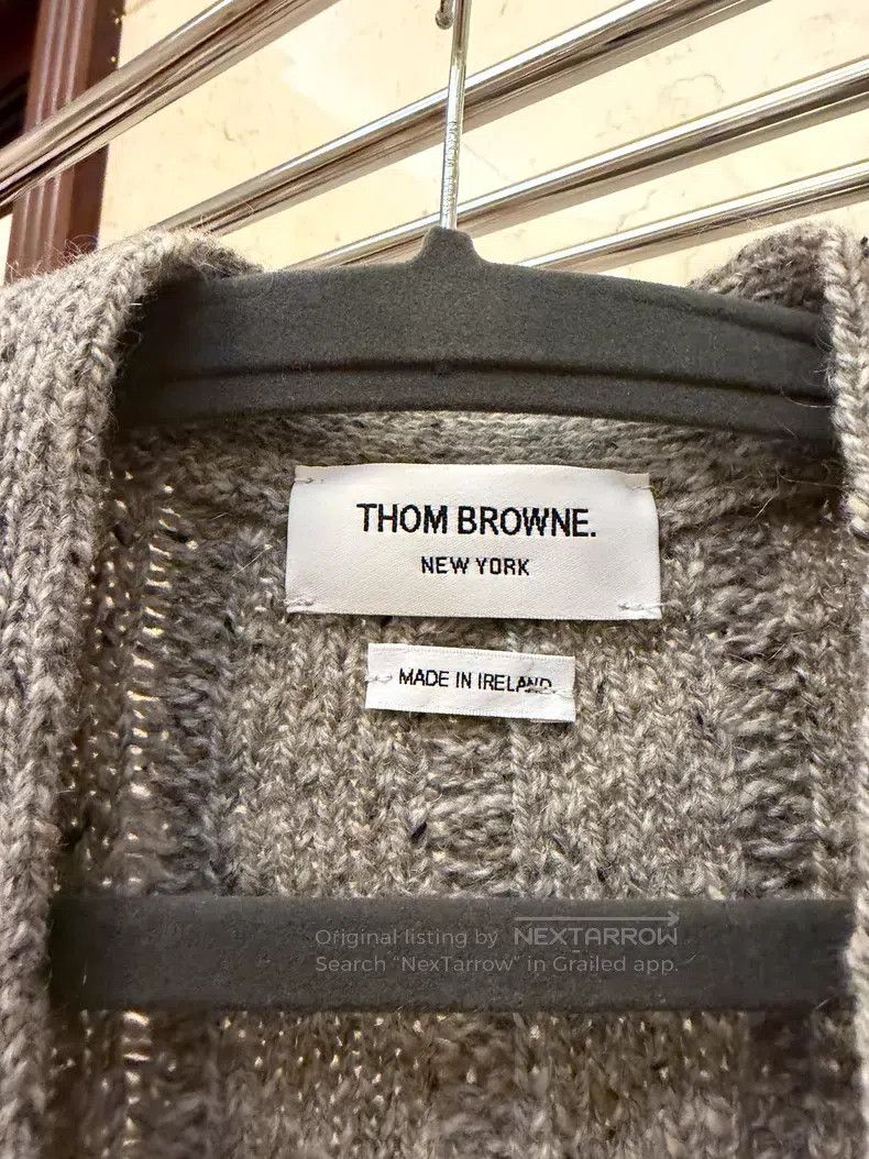 Thom Browne Thom Browne Gray coarse knit cardigan with four stripes Size US M / EU 48-50 / 2 - 4 Thumbnail