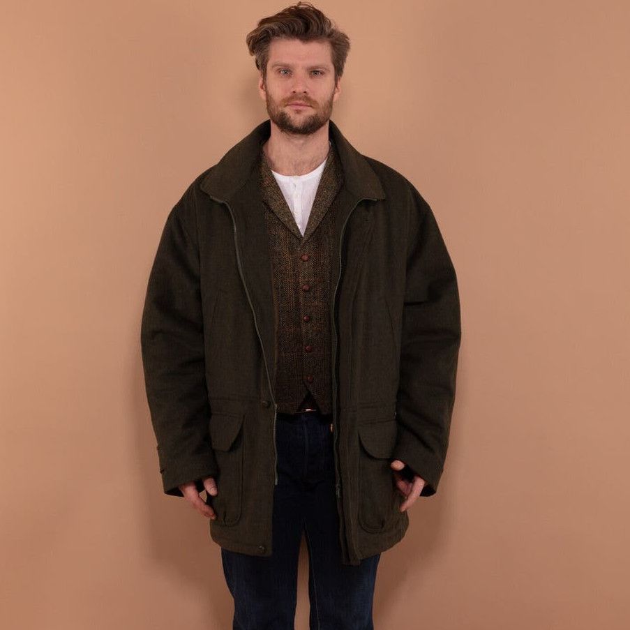 image of Vintage 90's Men Padded Wool Blend Parka Coat In Khaki Green (Size 2XL)