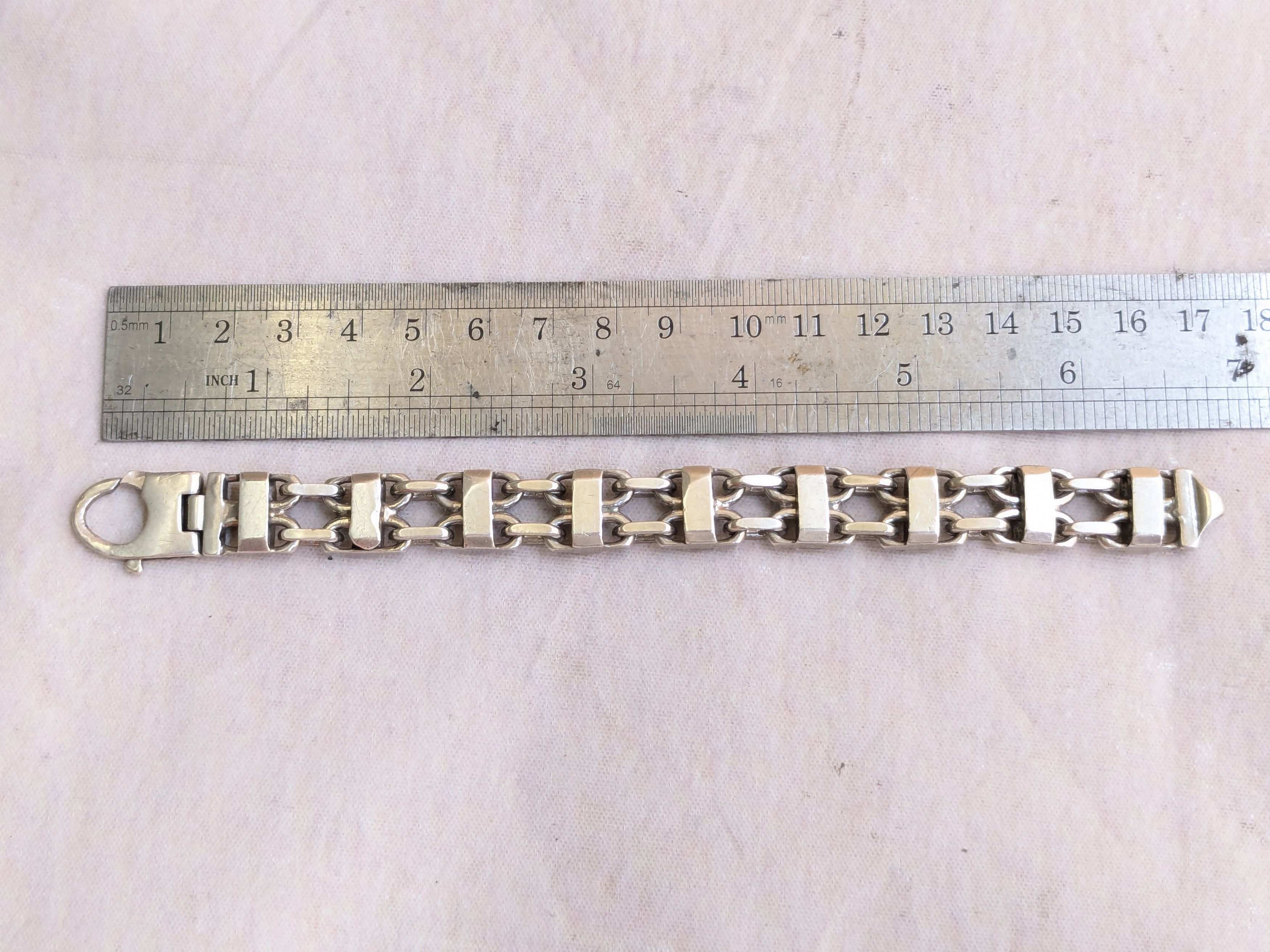 Jewelry Vintage Sterling Silver Bracelet 6" Thick Chunky Biker Size ONE SIZE - 18 Thumbnail