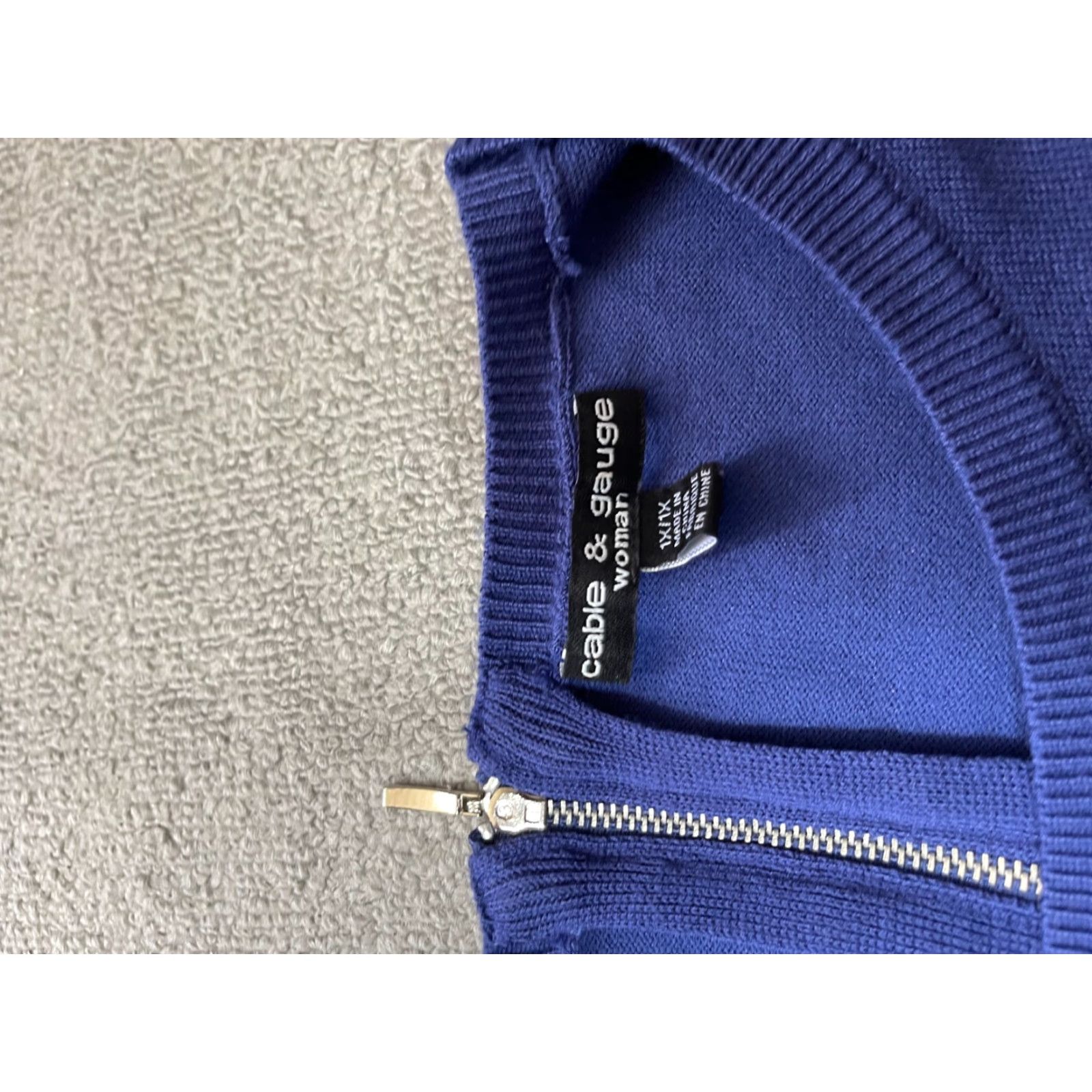 Vintage CABLE & GAUGE Sweater Womens XL Blue Cardigan Zip closure on back 1X Scoop Neck Women Size XL / US 12-14 / IT 48-50 - 4 Thumbnail