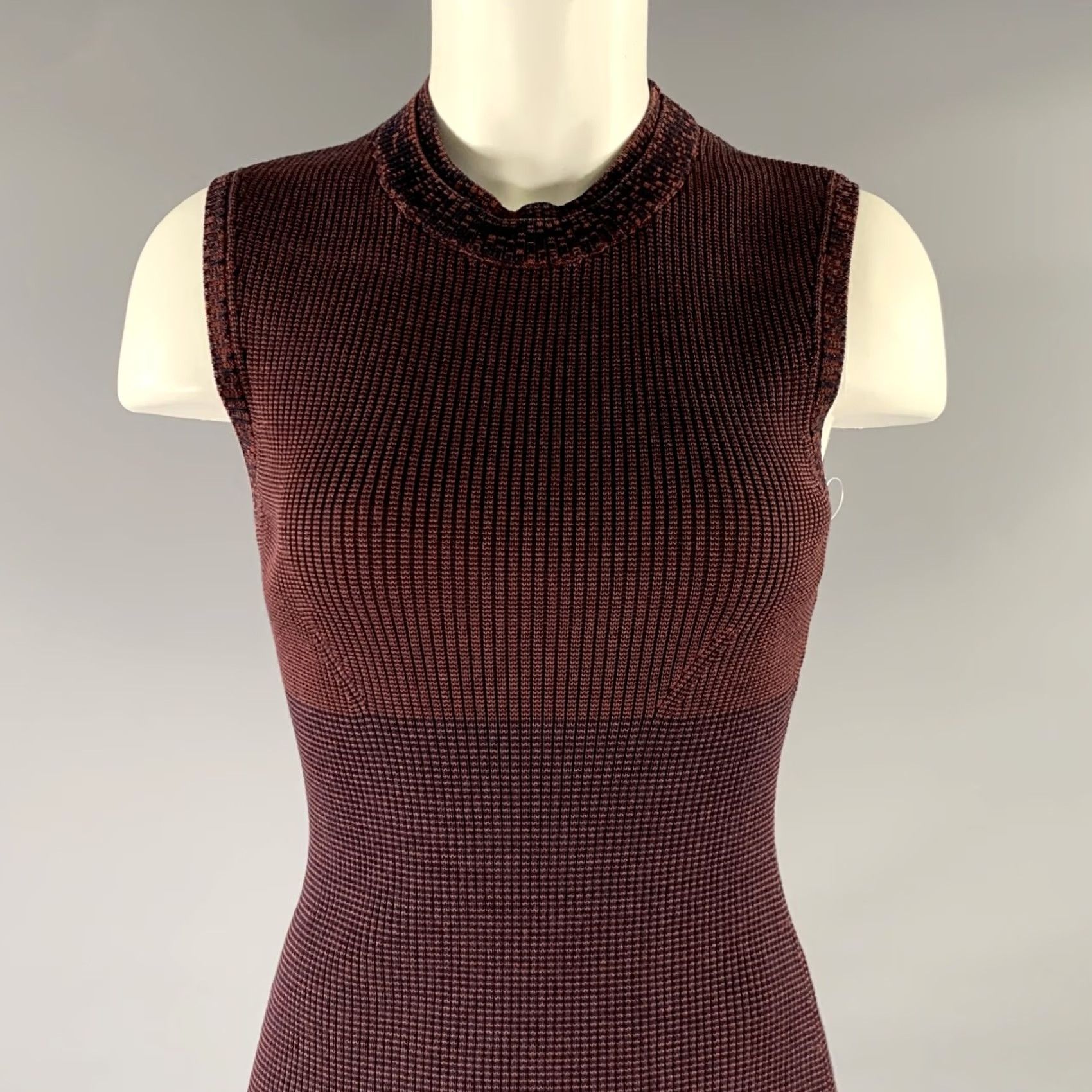 Victoria Beckham VICTORIA BECKHAM Dress Size S Burgundy Navy Viscose Linen BodyCon Mid-Calf Womens Size S / US 4 / IT 40 - 2 Thumbnail