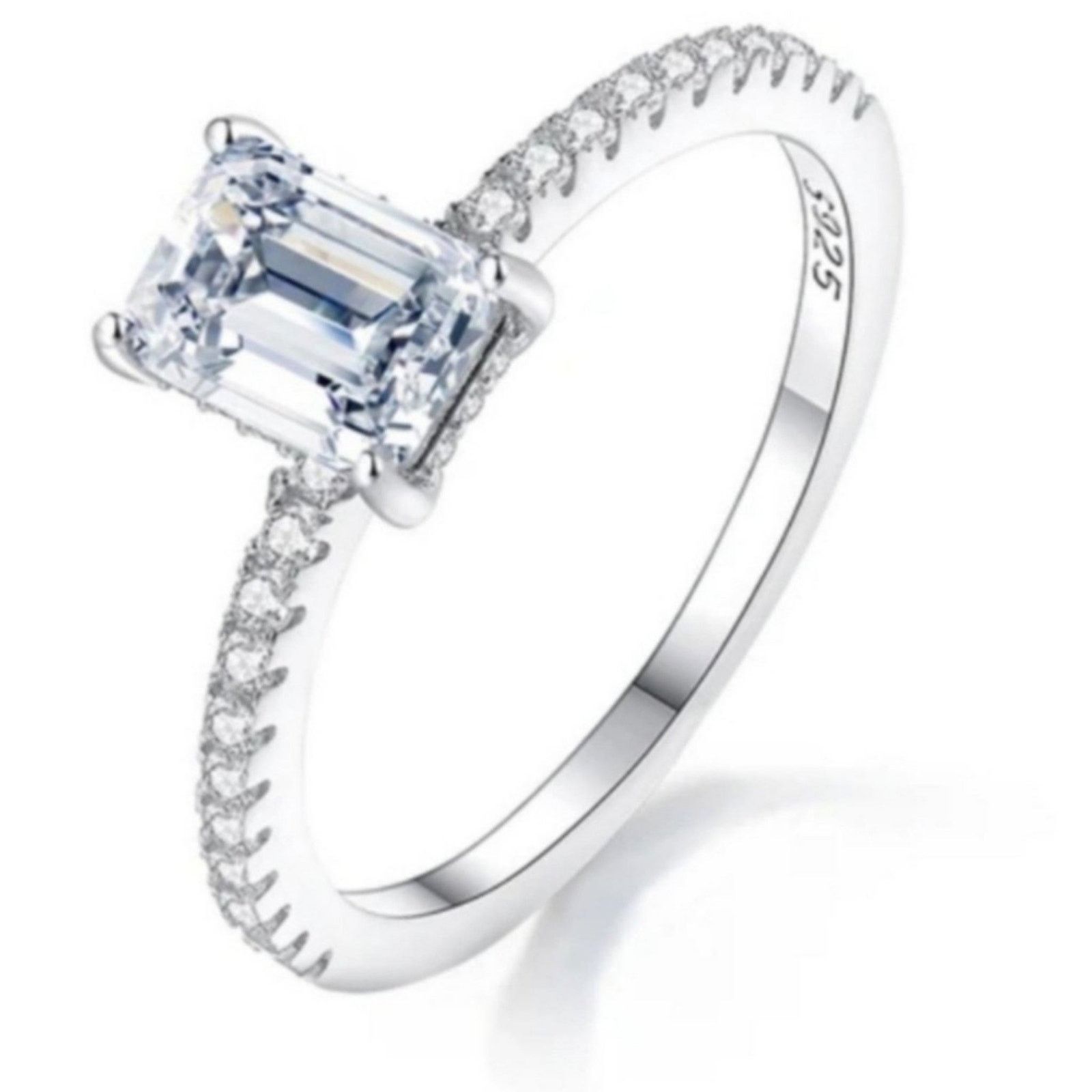 Boutique Moschino Moissanite Ring Solitaire Emerald Cut 925 Silver 8 Size ONE SIZE - 12 Thumbnail