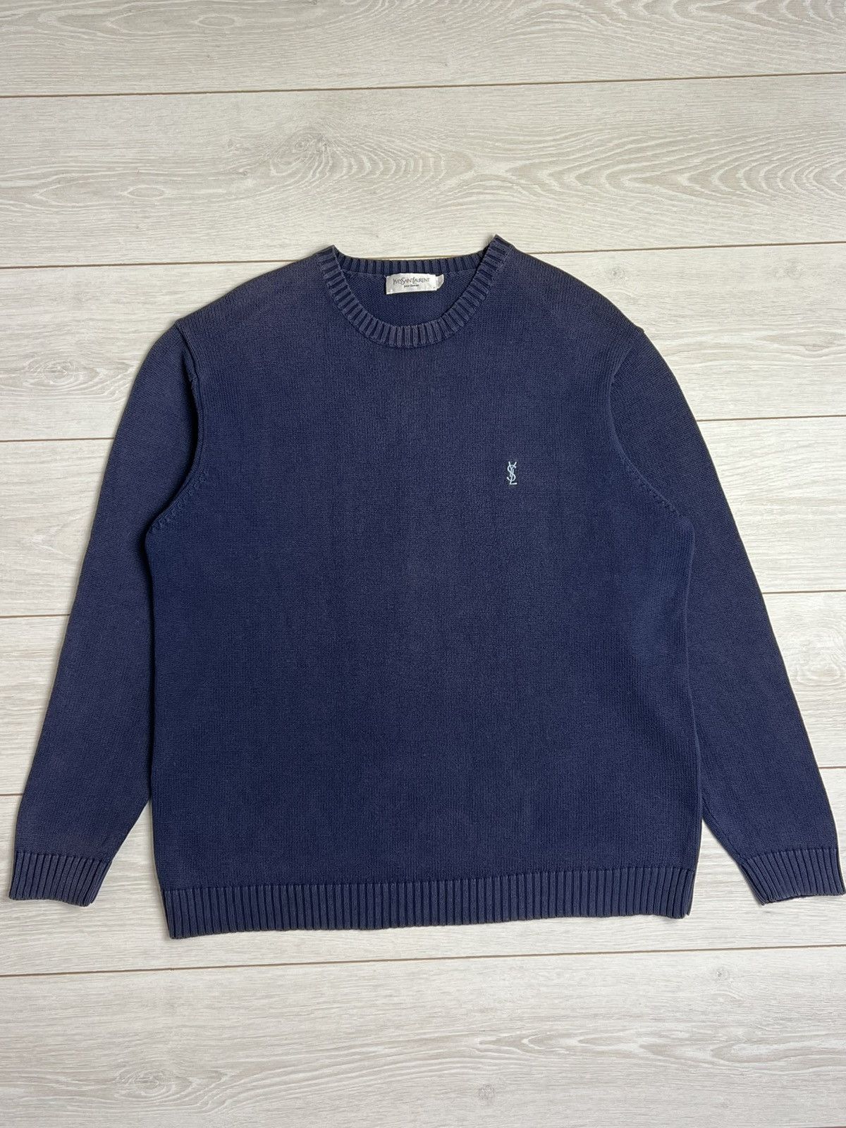 Yves Saint Laurent Vintage YSL Pour Homme Navy Crewneck Sweater Size US XL / EU 56 / 4 - 1 Thumbnail