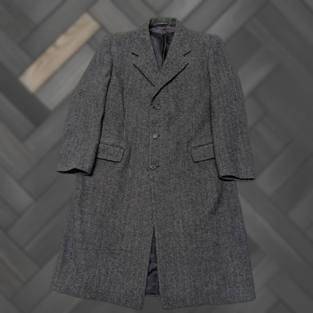 London Fog VINTAGE London Fog Tweed Overcoat Coat 44L Gray Donegal Wool Herringbone Wool long Top Coat Mens Size US L / EU 52-54 / 3 - 1 Thumbnail