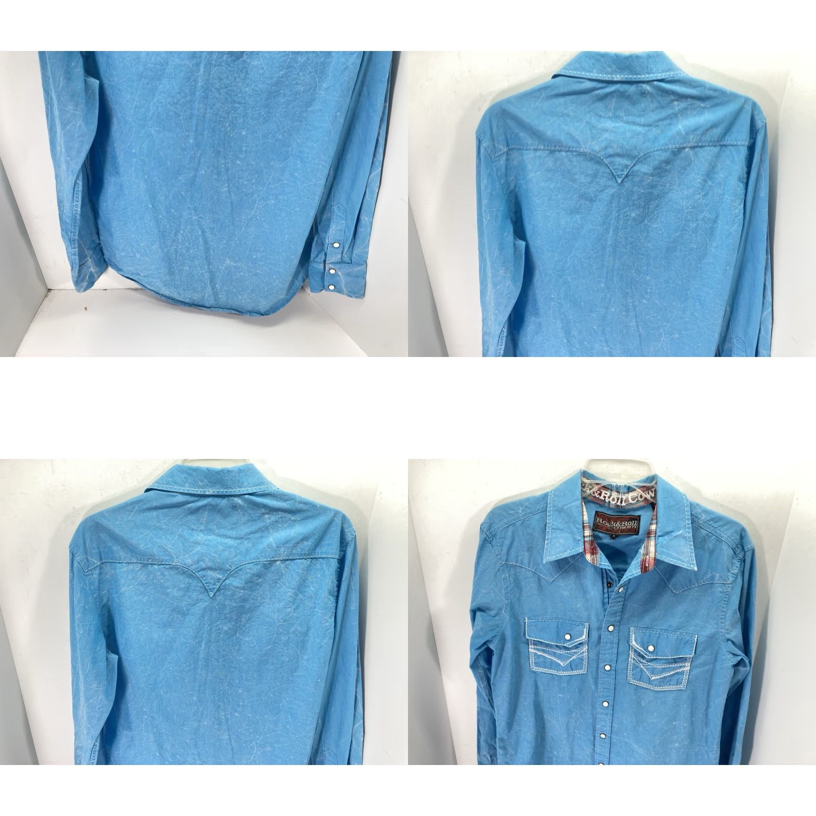 Vintage Rock Roll Cowboy Pearl Snap Shirt Men Small Turquois Blue Long Sleeve Western Shirt Mens S Blue Western Pearl Snap Shirt Size US S / EU 44-46 / 1 - 8 Thumbnail