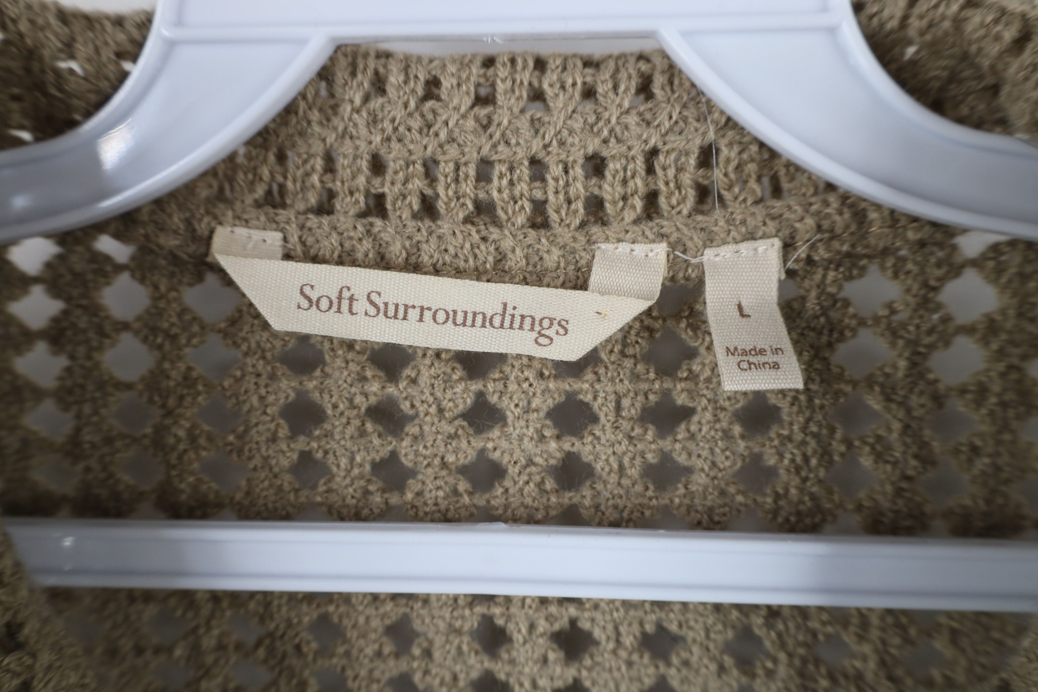 Vintage Soft Surroundings Chic Flower Crochet Collared Sweater Brown Size L / US 10 / IT 46 - 4 Thumbnail