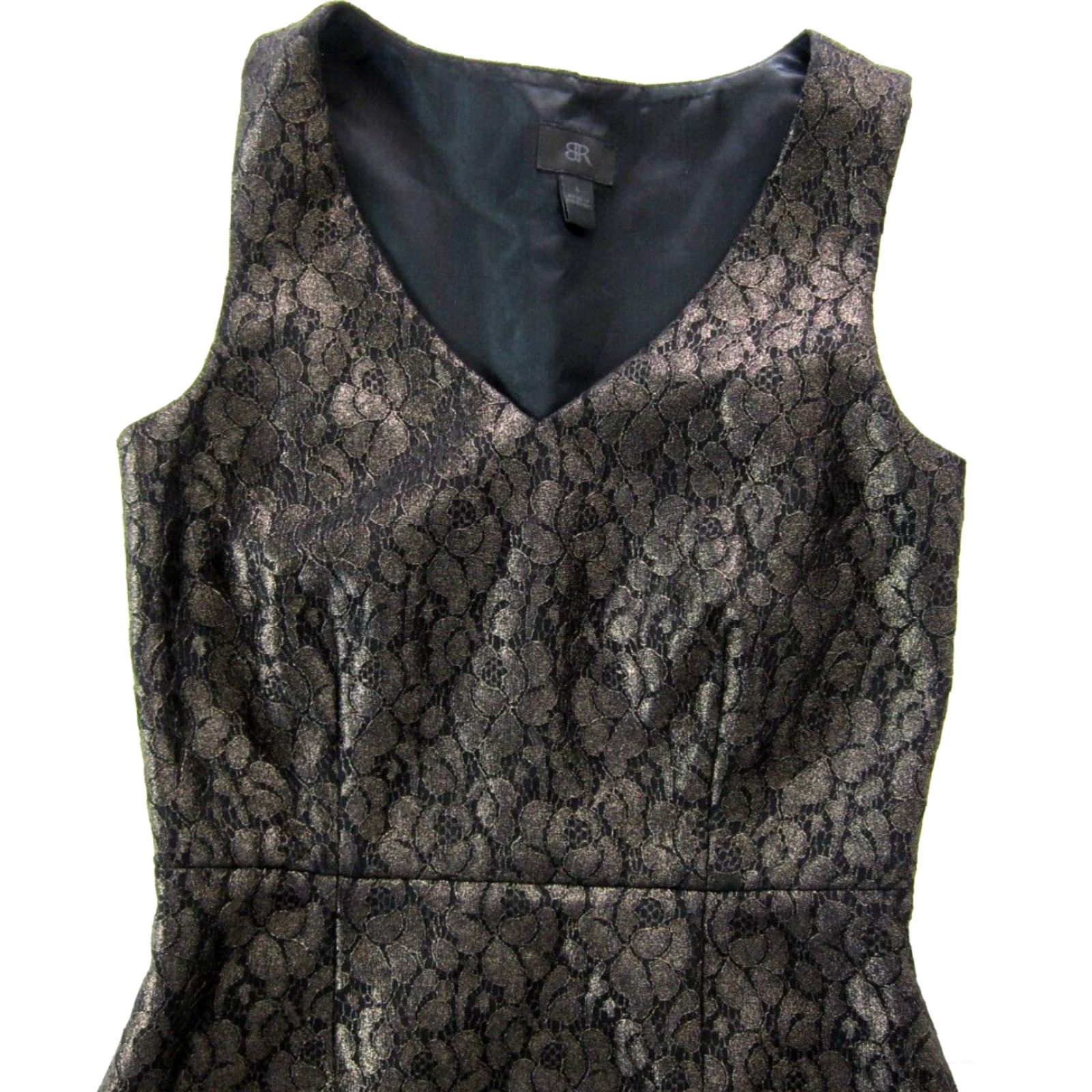 Banana Republic Banana Republic Black Metallic Gold Lace Floral V-Neck Sheath Dress Size 4 Size S / US 4 / IT 40 - 3 Thumbnail