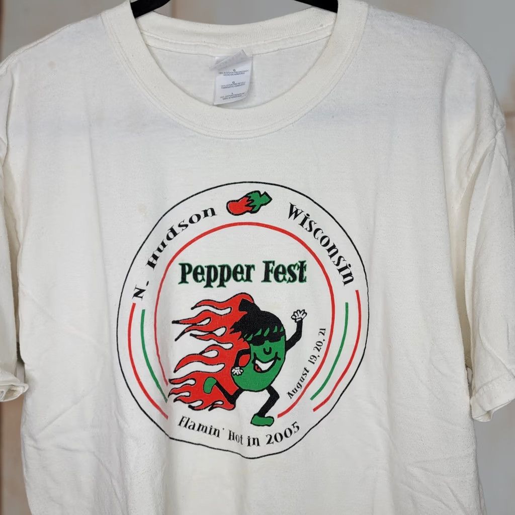 Gildan VINTAGE Gildan Shirt Mens L White North Hudson Pepper Fest Graphic Tee Size US L / EU 52-54 / 3 - 1 Thumbnail