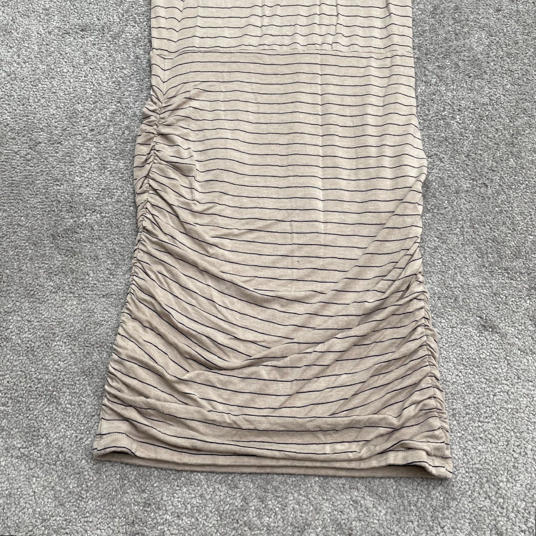 Prana VINTAGE Prana Bodycon Midi Dress Womens Medium Short Sleeve Striped Beige Stretch Casual Size M / US 6-8 / IT 42-44 - 3 Thumbnail