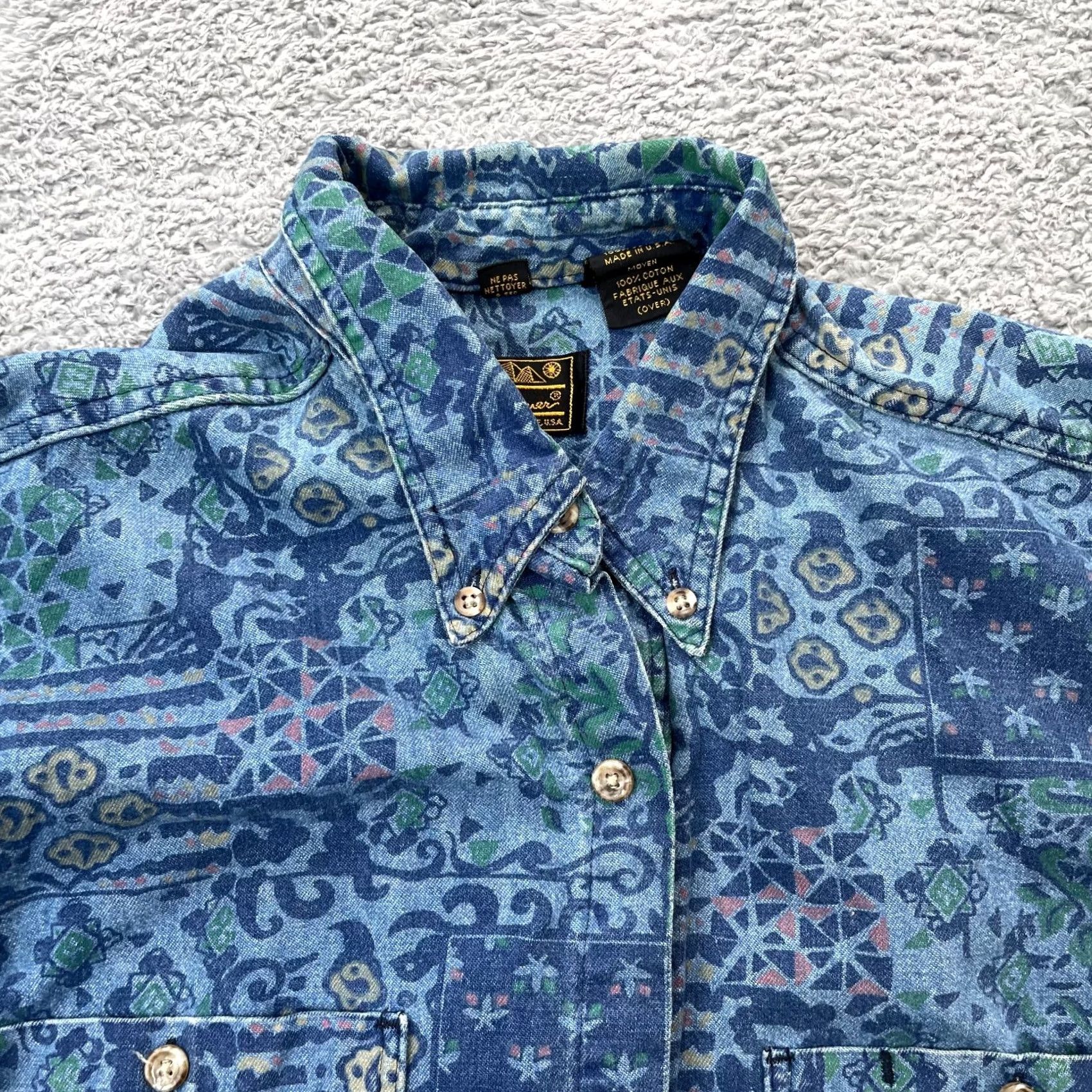 Eddie Bauer VINTAGE Eddie Bauer Shirt Mens Medium Blue Patchwork Paisley Abstract Button Up Size US M / EU 48-50 / 2 - 3 Thumbnail