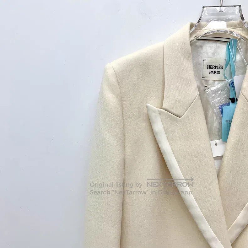 Hermes Hermes Off-white wool lapel long-sleeved coat Size XS / US 0-2 / IT 36-38 - 3 Thumbnail
