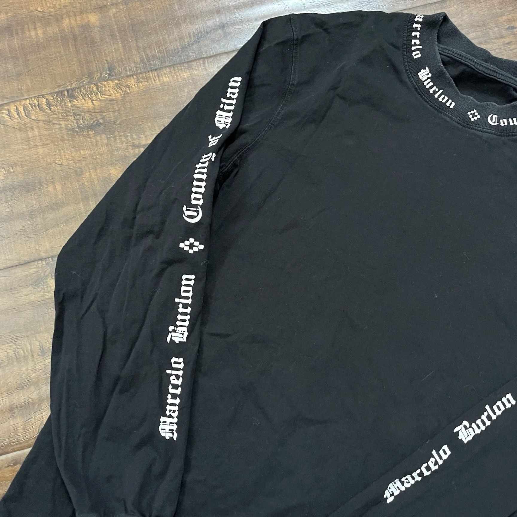 Vintage Marcelo Burlon County of Milan Men’s Black Long Sleeve T Shirt S Crew Neck Cotton Shirt Size US S / EU 44-46 / 1 - 2 Thumbnail