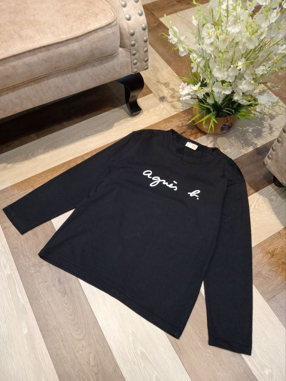 agnes b. AGNES B. SPELLOUT BLACK LONG SLEEVE T-SHIRT Size US L / EU 52-54 / 3 - 3 Thumbnail
