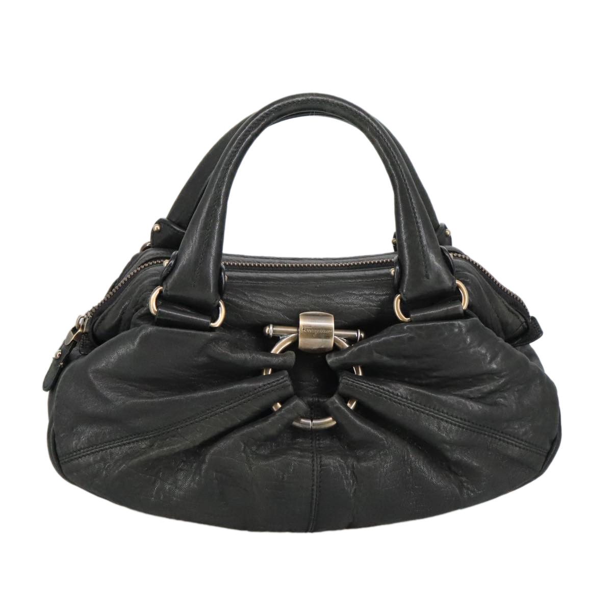 Salvatore Ferragamo Gancini Black Leather Handbag (Pre-Owned) Size ONE SIZE - 1 Thumbnail