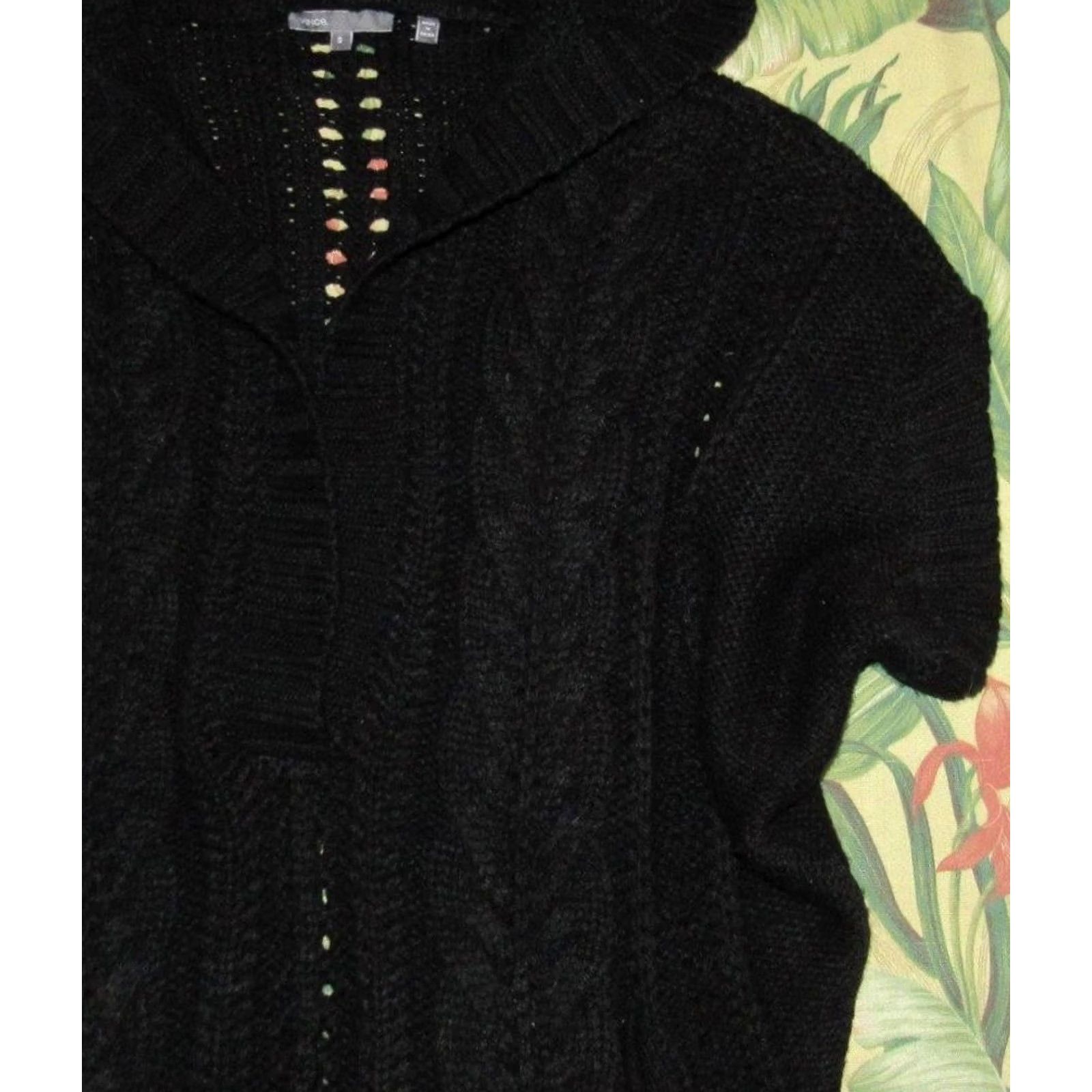 Vince Womens VINCE Black Wool Arcylic Alpaca Blend Cableknit Hooded Sweater Small S Size S / US 4 / IT 40 - 3 Thumbnail