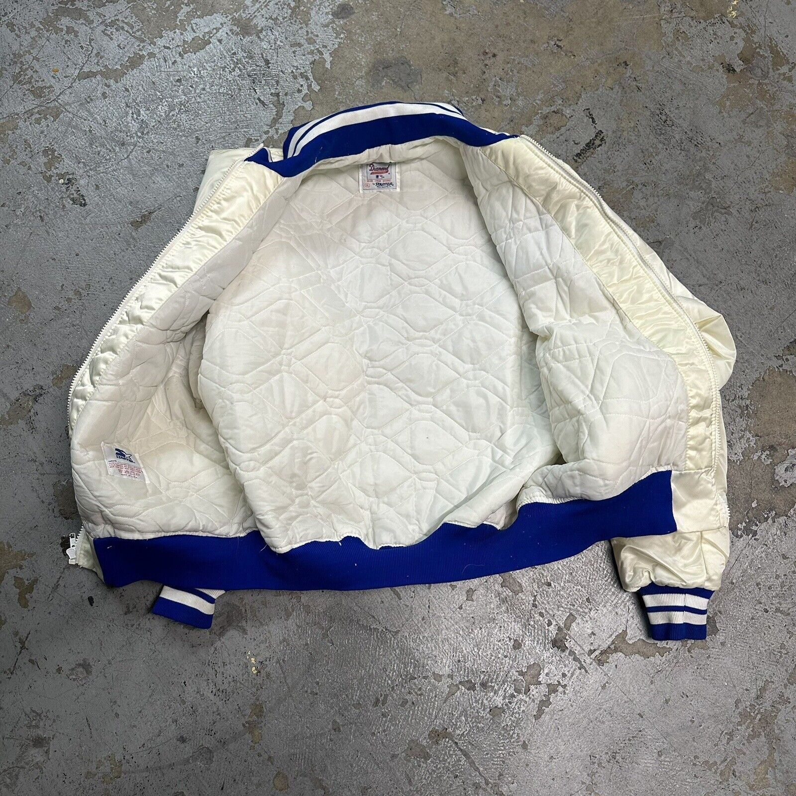 MLB × Starter Vintage 80s Starter Los Angeles Dodgers White Satin Jacket Size US XL / EU 56 / 4 - 3 Thumbnail