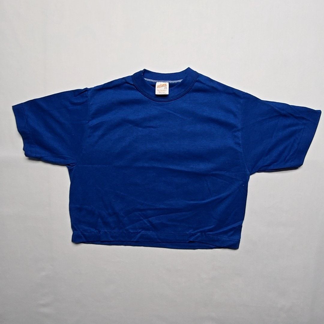 Fruit Of The Loom × Vintage Vintage Crop Top Shirt Sportswear Blue Blank XS Tee 80s Size XS / US 0-2 / IT 36-38 - 1 Thumbnail