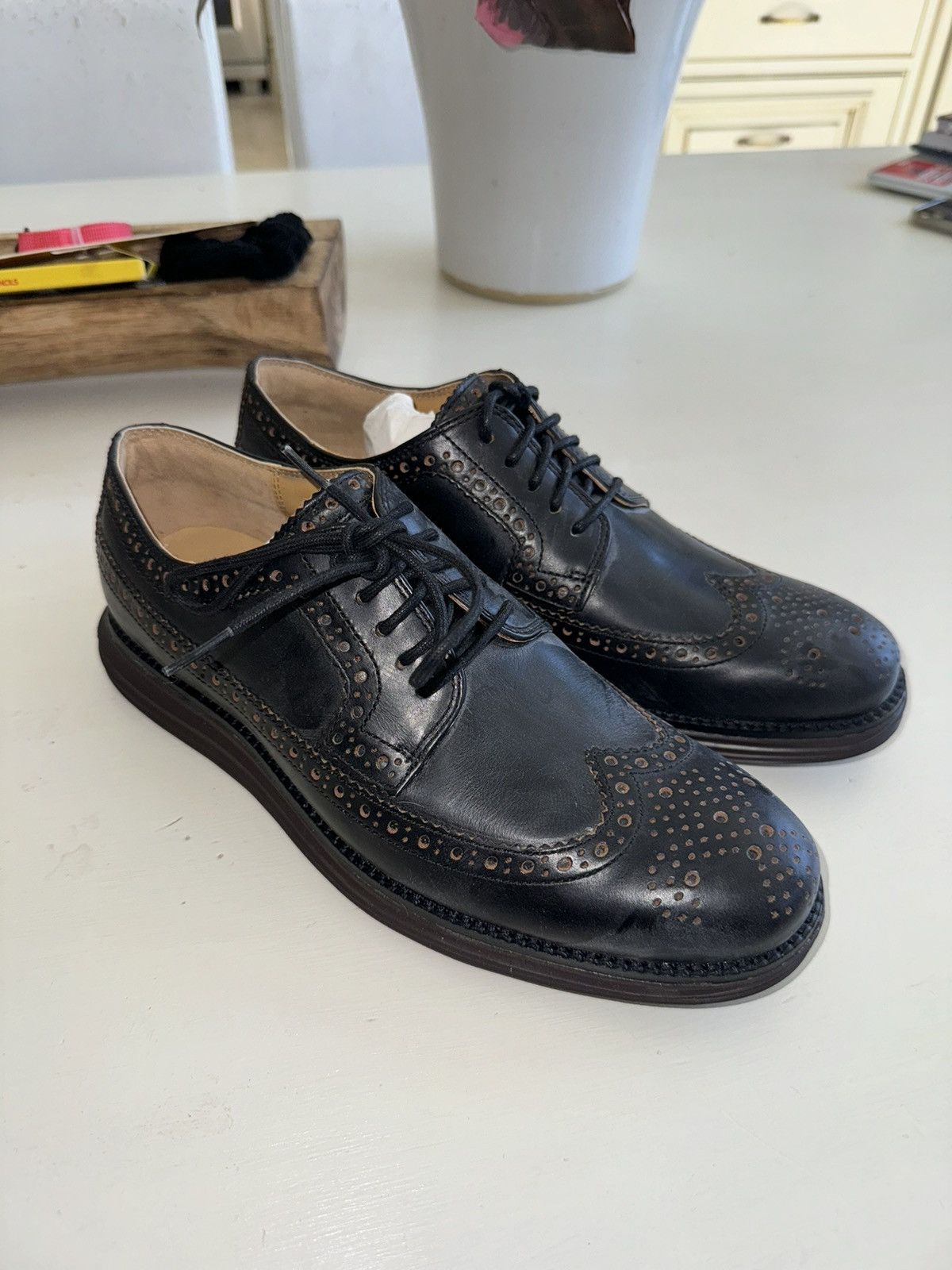 Cole Haan Black Leather Loafer Derby Lunergrand Wingtip