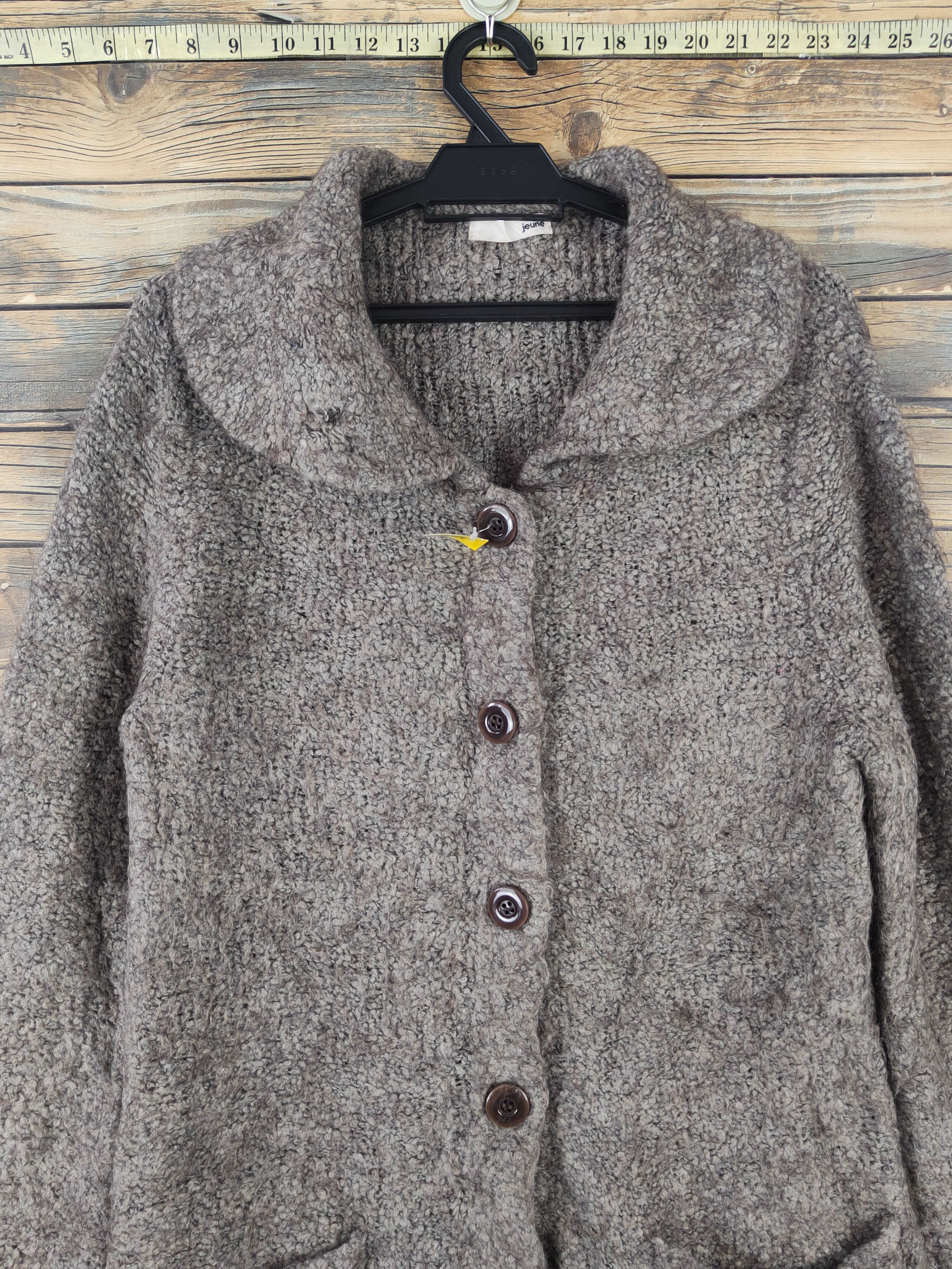 Japanese Brand Jeune Brown Knitwear Wool Cardigan #W2129 Size M / US 6-8 / IT 42-44 - 2 Thumbnail