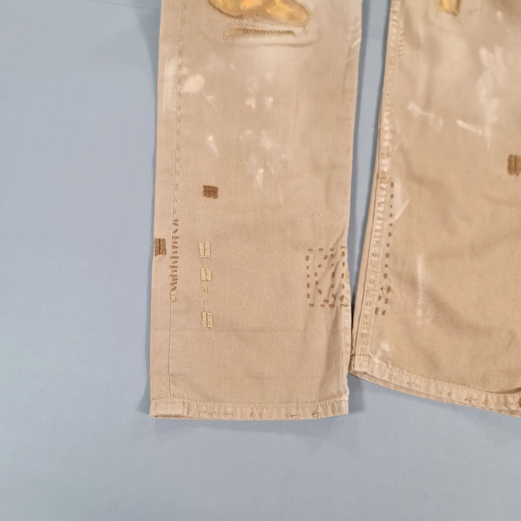 Levi's Ralph Lauren Jeans Beige W32 L29 Distressed Patchwork Western Rare Denim 5-Pocket Zip Fly Womens Jeans Size 24" / US 00 / IT 34 - 6 Thumbnail