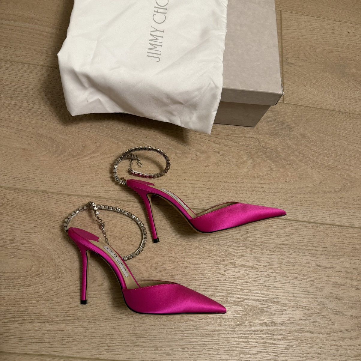 Jimmy Choo Nib Jimmy Choo Saeda 100 Embellished Ankle Strap Pumps Size US 7.5 / IT 37.5 - 6 Thumbnail