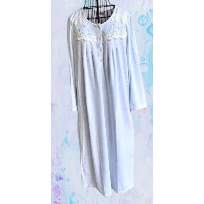 Vintage Miss Elaine Maxi Nightgown Small Blue Fleece Embroidered Size S / US 4 / IT 40 - 1 Thumbnail