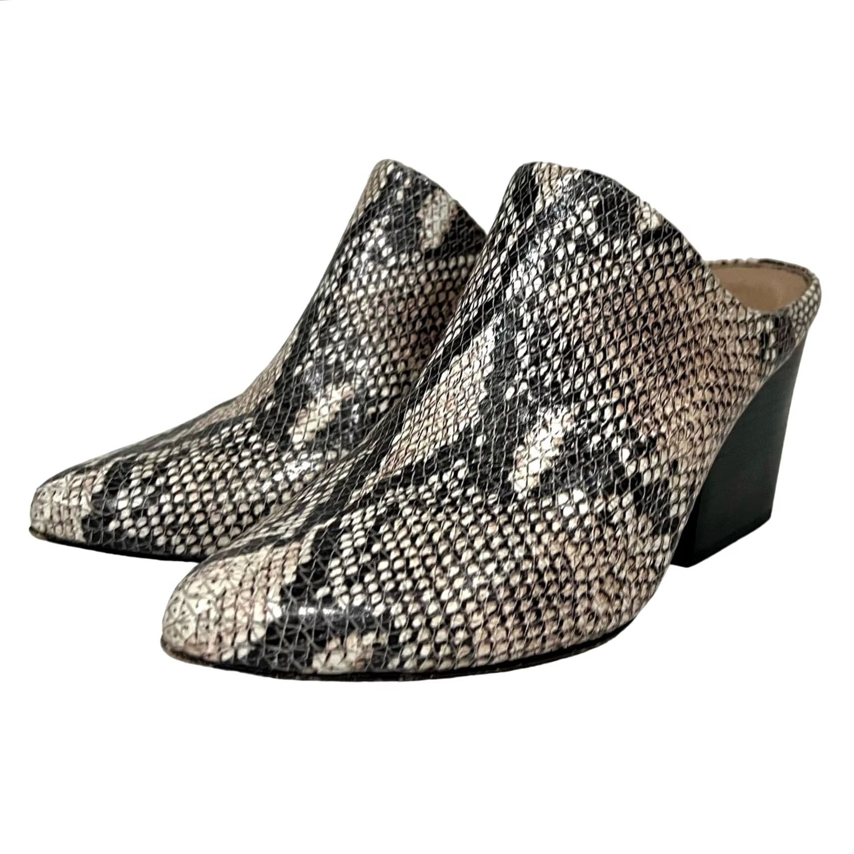 Vintage VINTAGE ABLE Snakeskin Leather Block Heeled Mules Pointed-Toe Sz 8M BRAZIL MADE Women Shoes Black Snake Print Block Heel Slip On Brazil MADE Size US 8 / IT 38 - 6 Thumbnail