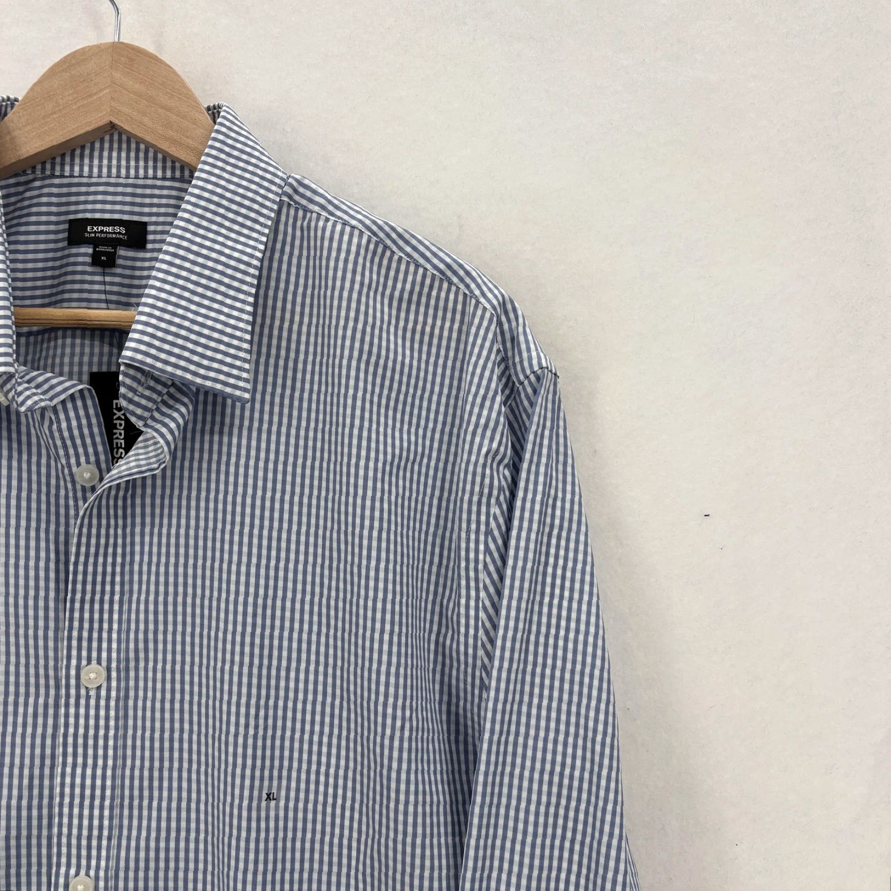 Express Express Dress Shirt Mens XL Blue Stripe Slim Fit Stretch Business Size 46R - 2 Thumbnail