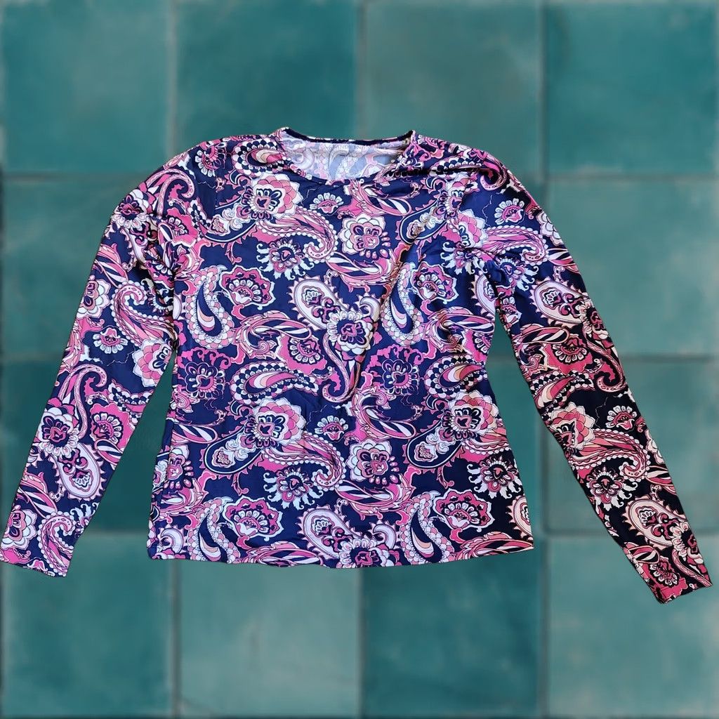 Lands' End Lands' End Blouse Paisley Long Sleeve - Junior S Womens Shirts Multicolor Nylon Spandex Pullover Casual Travel 90s? Size S / US 4 / IT 40 - 1 Thumbnail