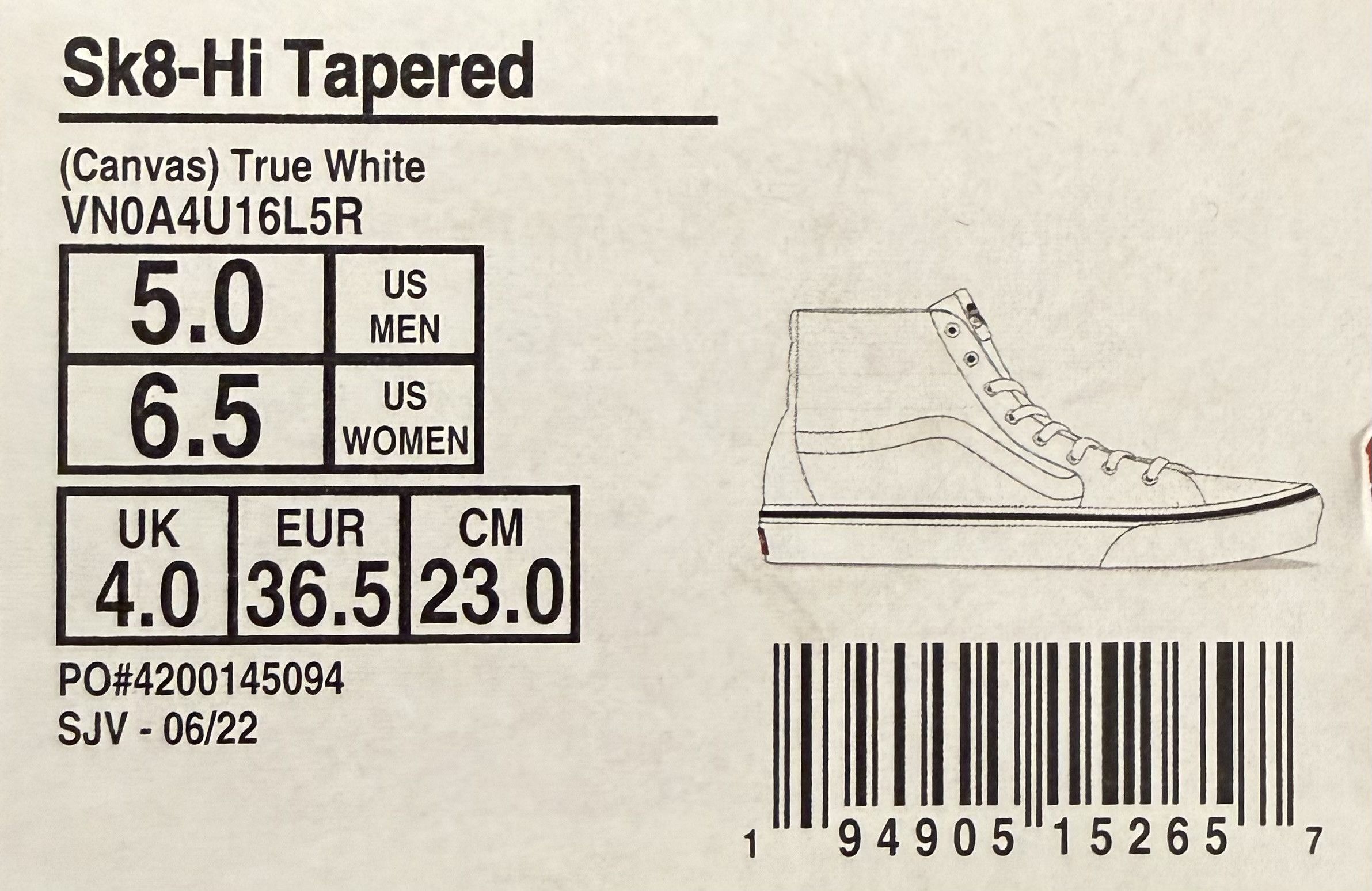 Vans Vans Sk8-Hi Tapered Canvas True White Size US 5 / EU 37 - 6 Thumbnail