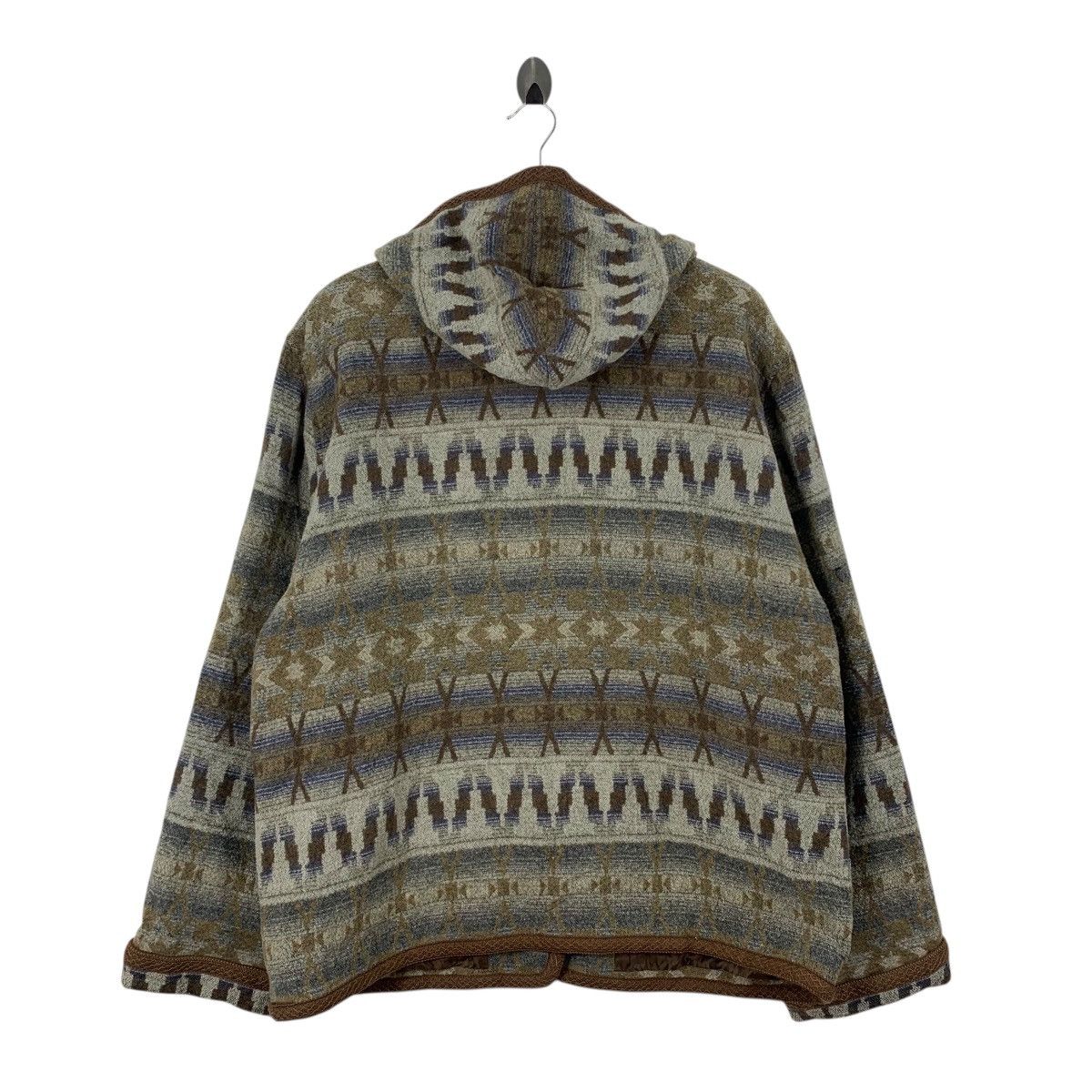 Vintage Vintage WOOL AZTEC NAVAJO Geometric Pattern Hooded Jacket Size US XL / EU 56 / 4 - 2 Thumbnail