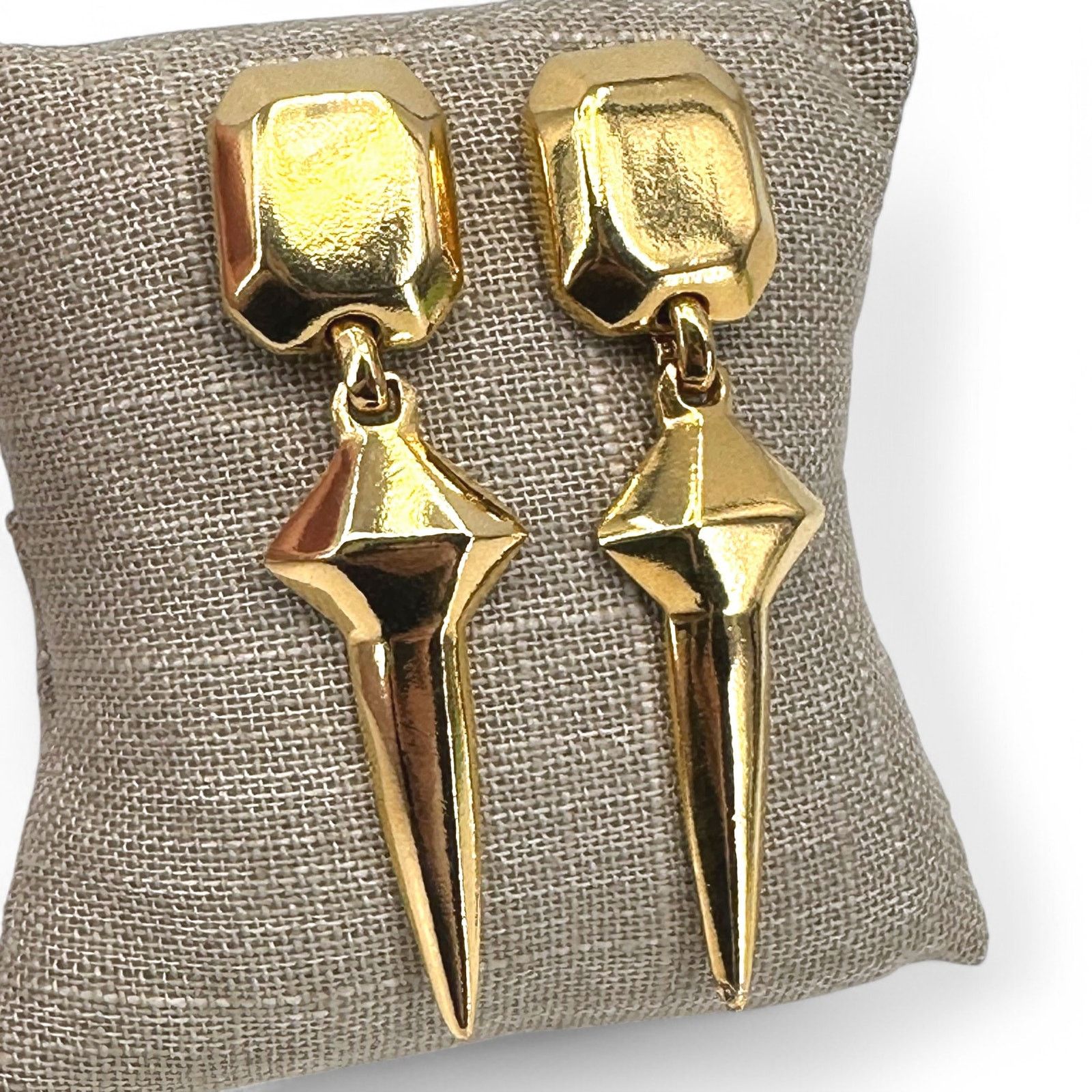Vintage Vintage 80s Clara Studio Signed Earrings Shiny Gold Tone 3" Size ONE SIZE - 6 Thumbnail