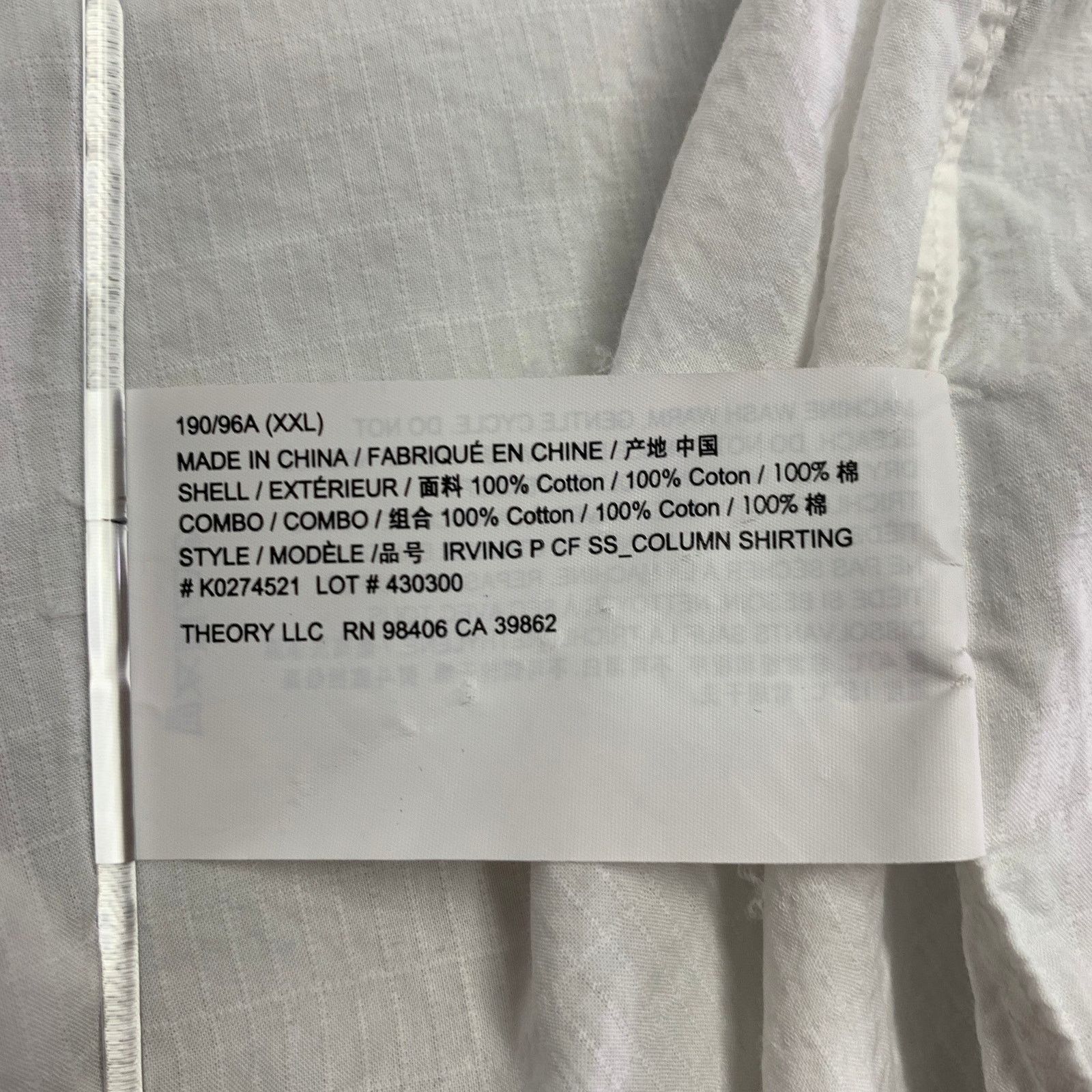 Theory Size XXL Irving White Cotton One Pocket Short Sleeve Shirt Size US XXL / EU 58 / 5 - 5 Thumbnail