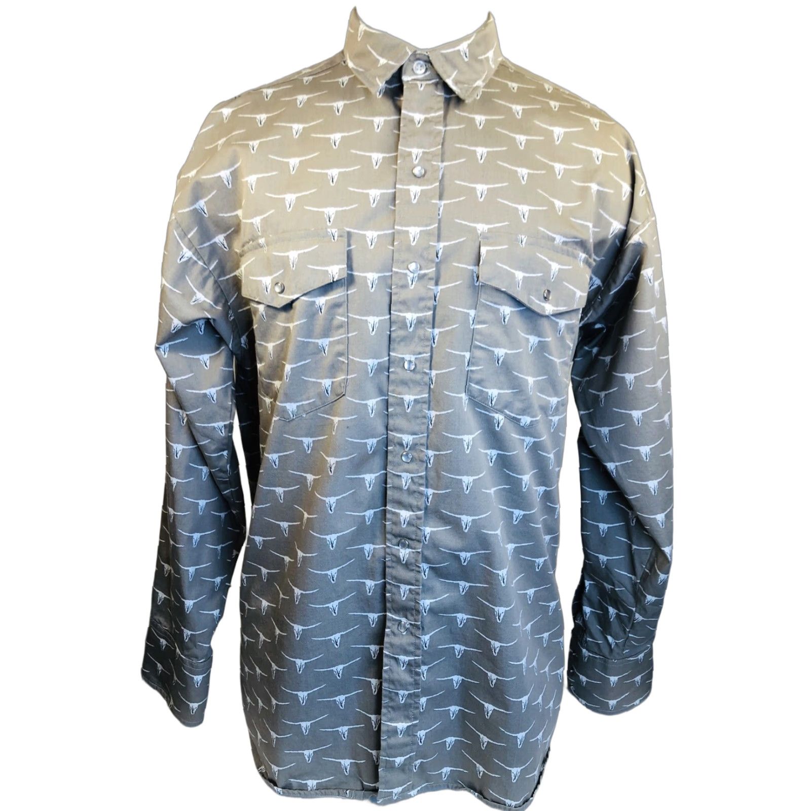Vintage PANHANDLE SLIM Western Rockabilly Lg. LONGHORN SKULL Cowboy PEARL SNAP Shirt Men L Brown Slimming Long Sleeve Snap Button-Up Size US L / EU 52-54 / 3 - 1 Thumbnail