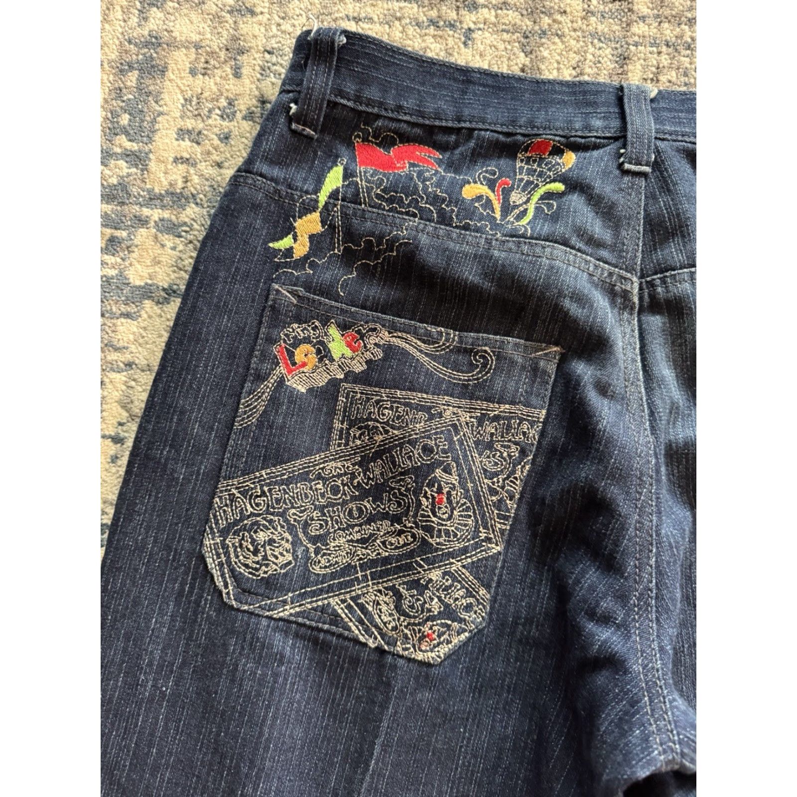 Vintage VINTAGE Raw Blue Embroidered Circus Indigo Blue Baggy Jeans 36 x 32 Streetwear 90s Grunge Hip Hop Size US 36 / EU 52 - 3 Thumbnail
