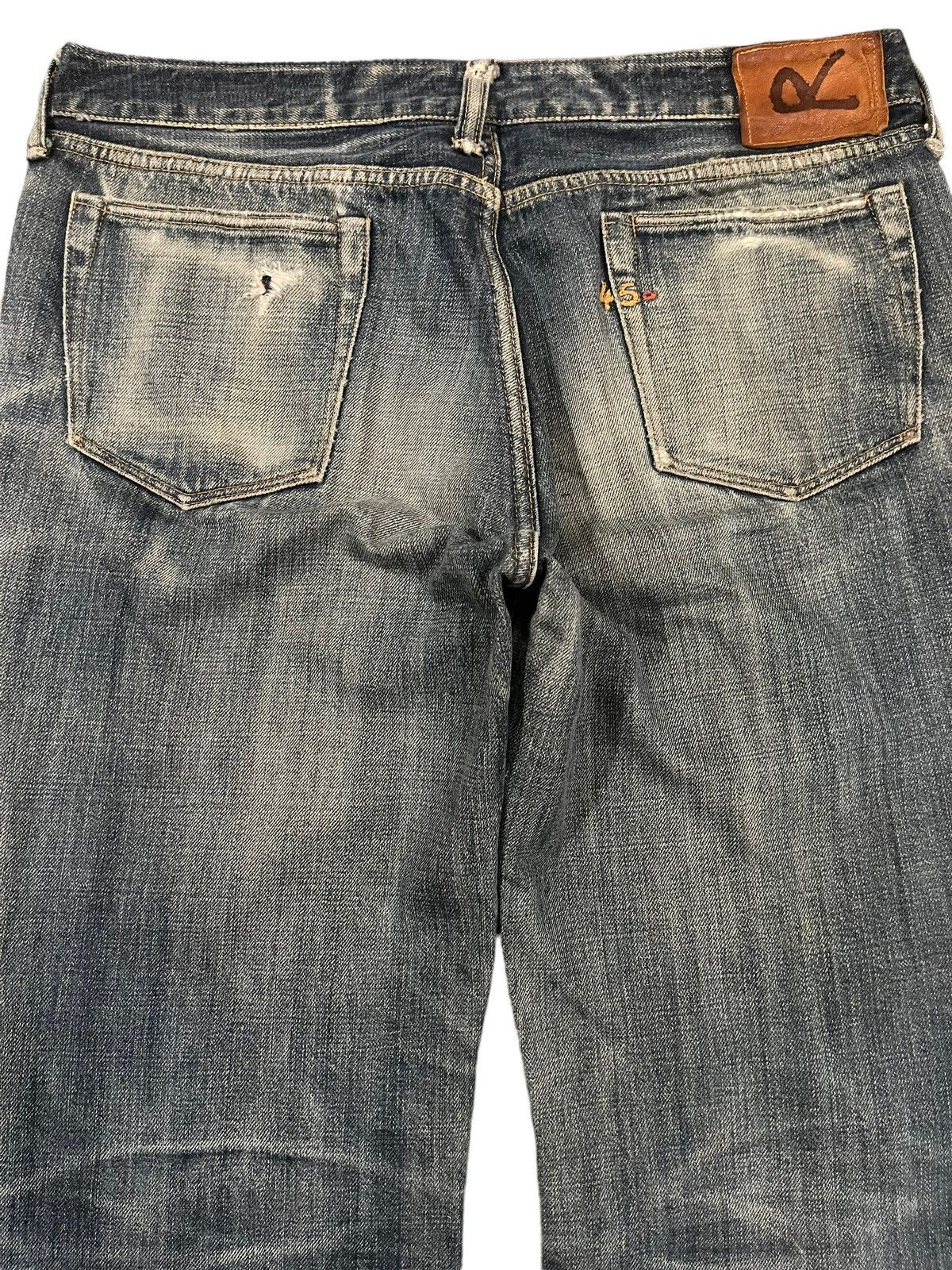 45rpm Vintage Japanese 45rpm Studio Blue Wash Distress Loose Jeans Size US 32 / EU 48 - 4 Thumbnail