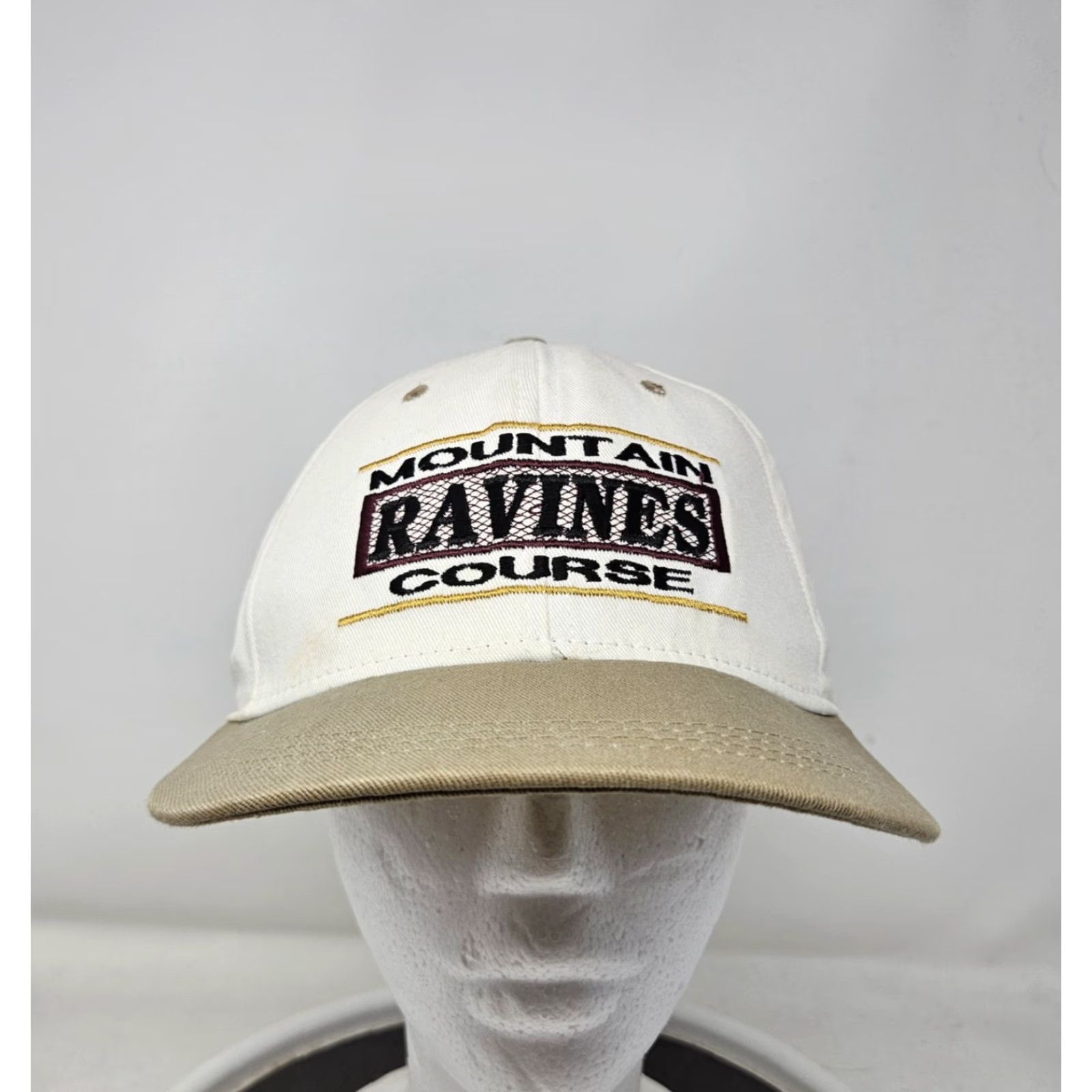 Vintage ROXY Mountain Ravines Course Hat Cap Strap Back White Tan Golf Embroidered Mens Adjustable One Size Fits Most Cap/Buckle Hat Size ONE SIZE - 2 Thumbnail