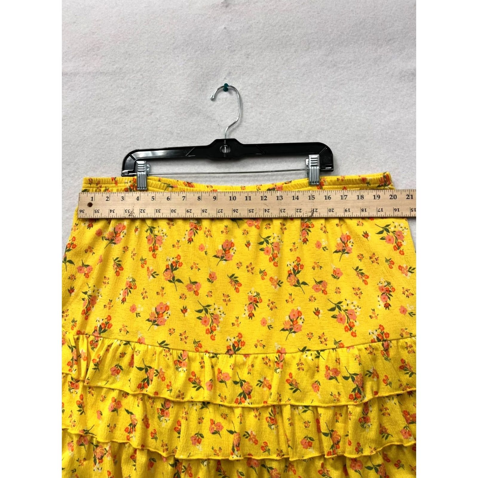 Vintage Joie & Joy Skirt Women 3X Yellow Floral Ruffle Tiered Mini Elastic Waistband Size 40" / US 18 - 7 Thumbnail