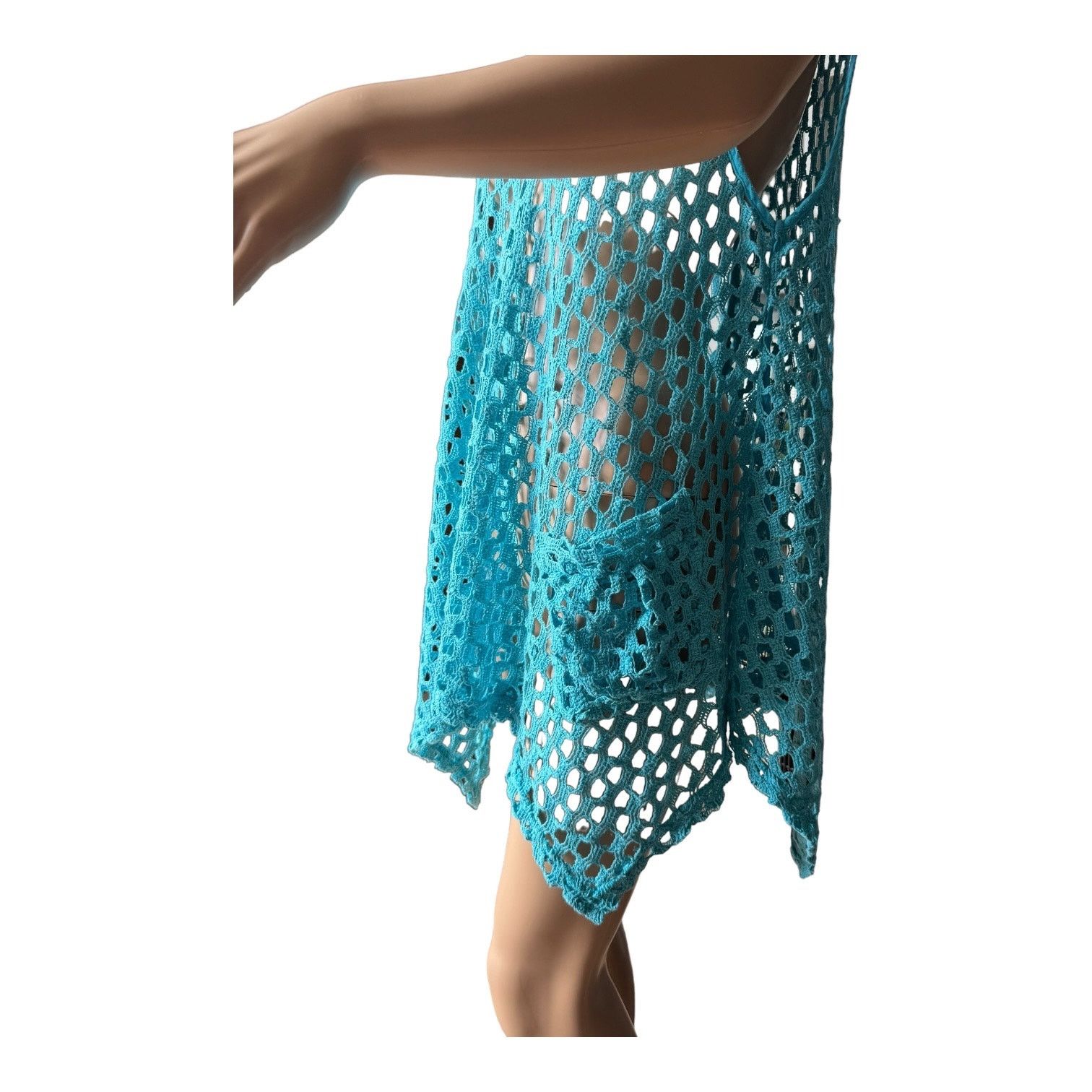Other Kaktus Tunic Open Weave Crochet Lagenlook Boho blue large Size L / US 10 / IT 46 - 6 Thumbnail