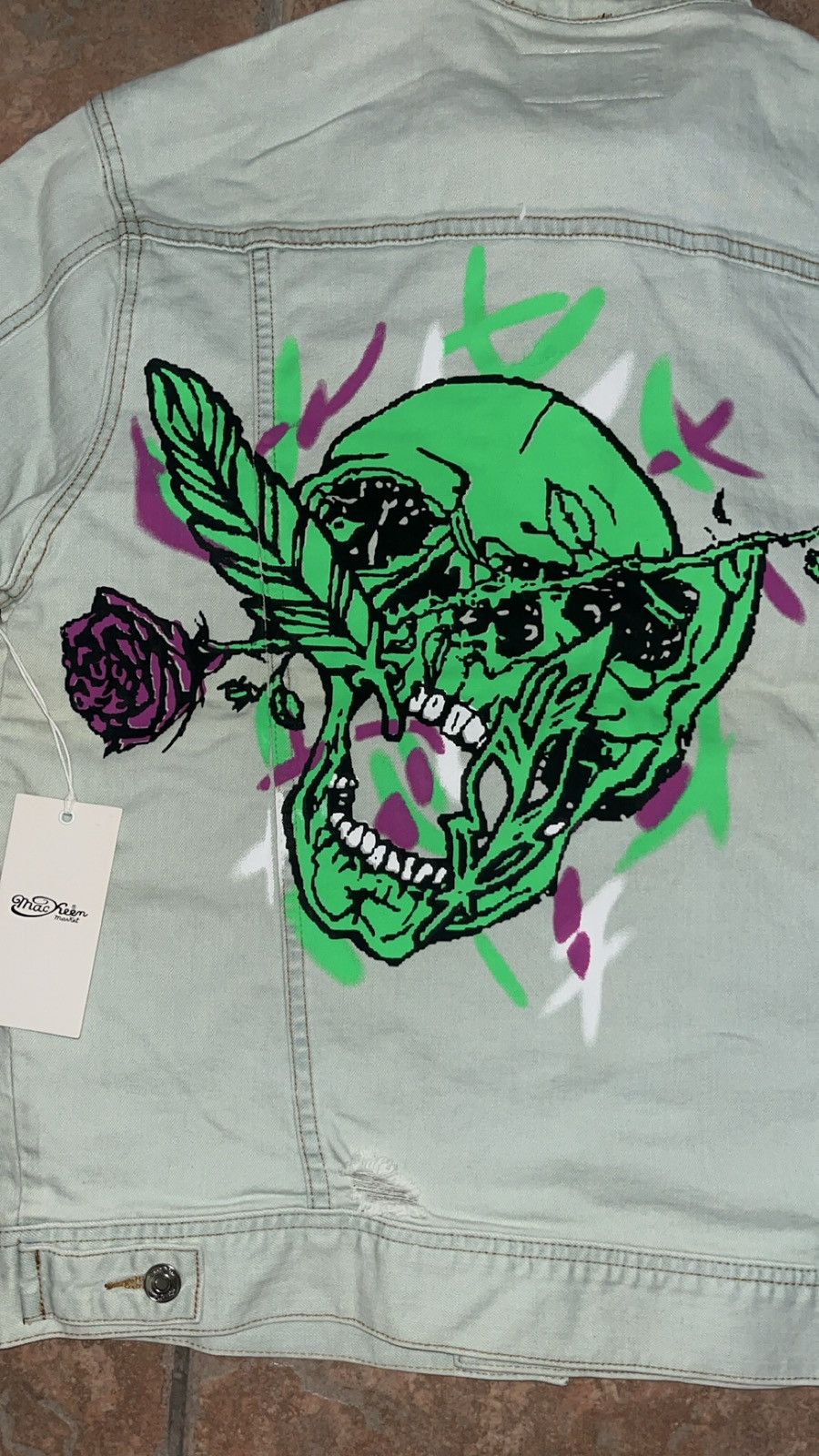 Designer Green and purple flame graphic denim jacket Size US L / EU 52-54 / 3 - 5 Thumbnail