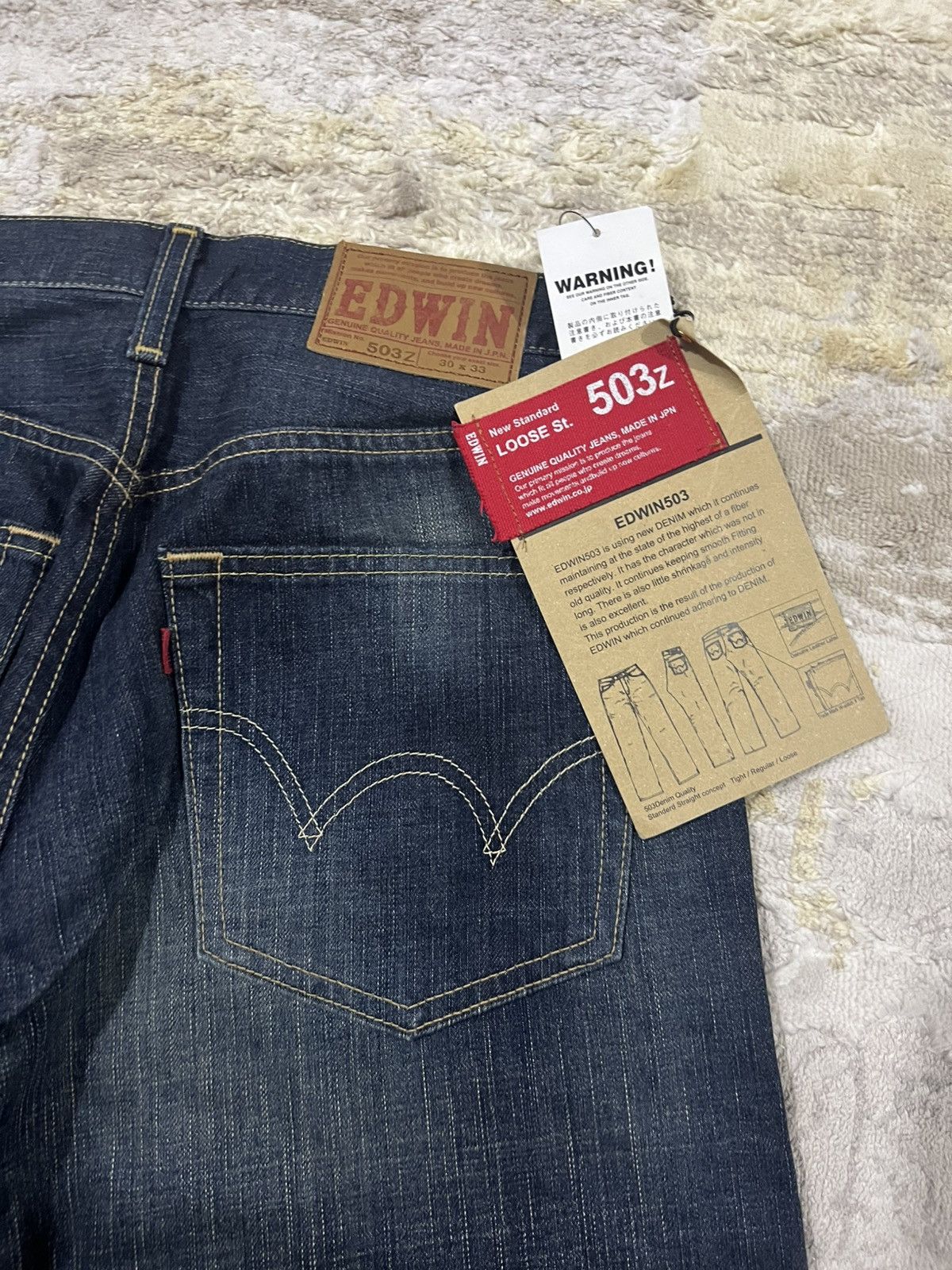 Edwin NWT EDWIN 503z Japan Made Loose Straight Wash Raw Blue Denim Size US 31 - 4 Thumbnail