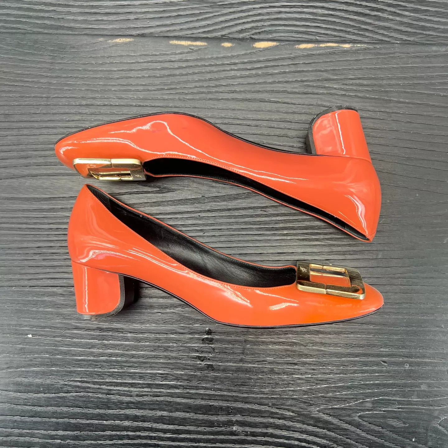 Roger Vivier rv square toe crimson low heel pumps size 36.5 with box Size US 6 / IT 36 - 3 Thumbnail
