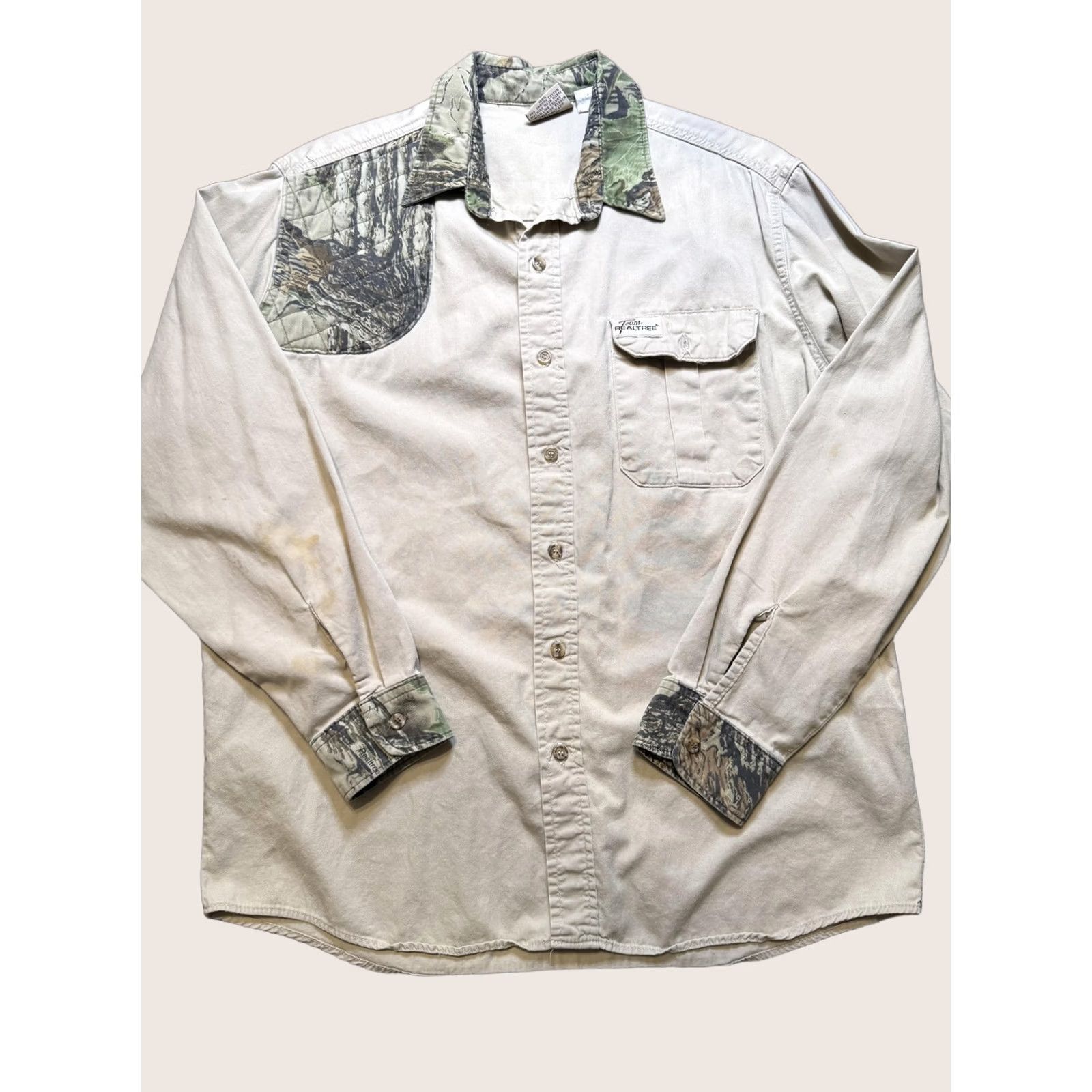 Realtree VINTAGE Team Realtree Shirt Mens Large Tan Camo Hunting Quilted Button-Up Made in USA Size US L / EU 52-54 / 3 - 1 Thumbnail