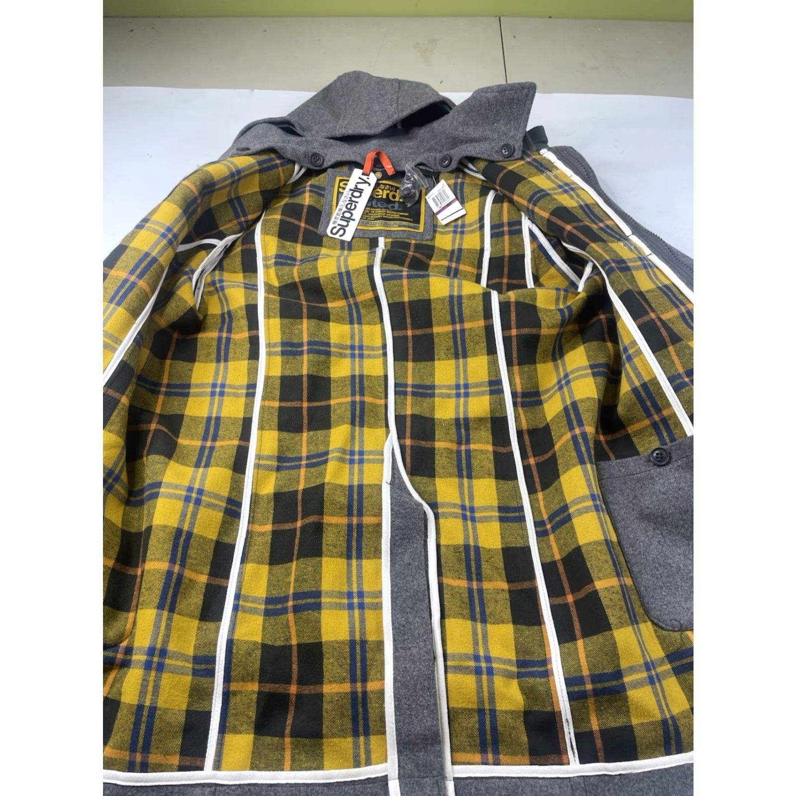 Superdry NWT Superdry Duffle Coat Hooded Men XXL Gray Wool Blend Button Closure Flannel Lined Size US XXL / EU 58 / 5 - 3 Thumbnail