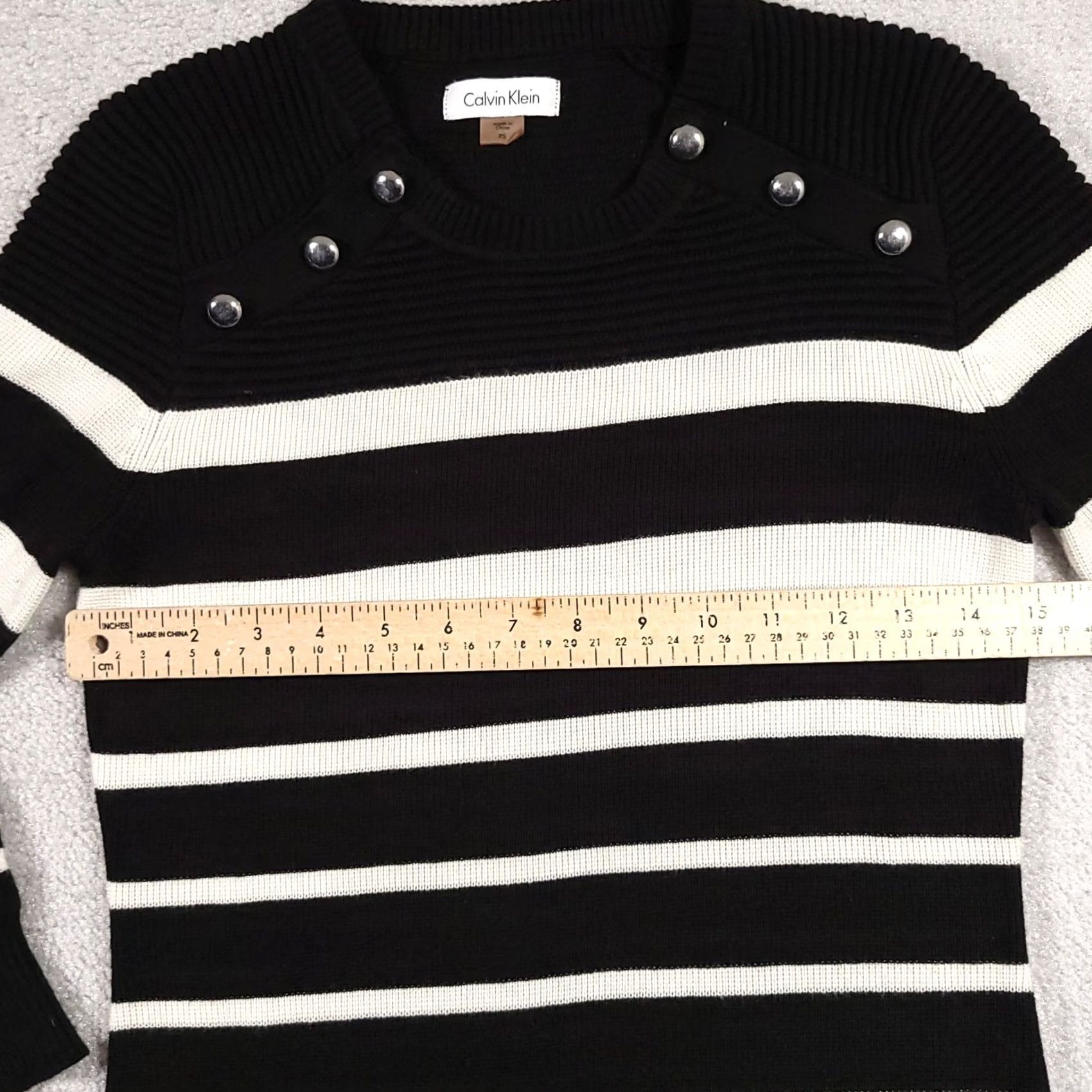 Calvin Klein Calvin Klein Sweater Dress PS Striped Black Knit 3/4 Sleeve Women Small Petite Knitted Knee Length Multicolor Striped Calf? Size S / US 4 / IT 40 - 7 Thumbnail